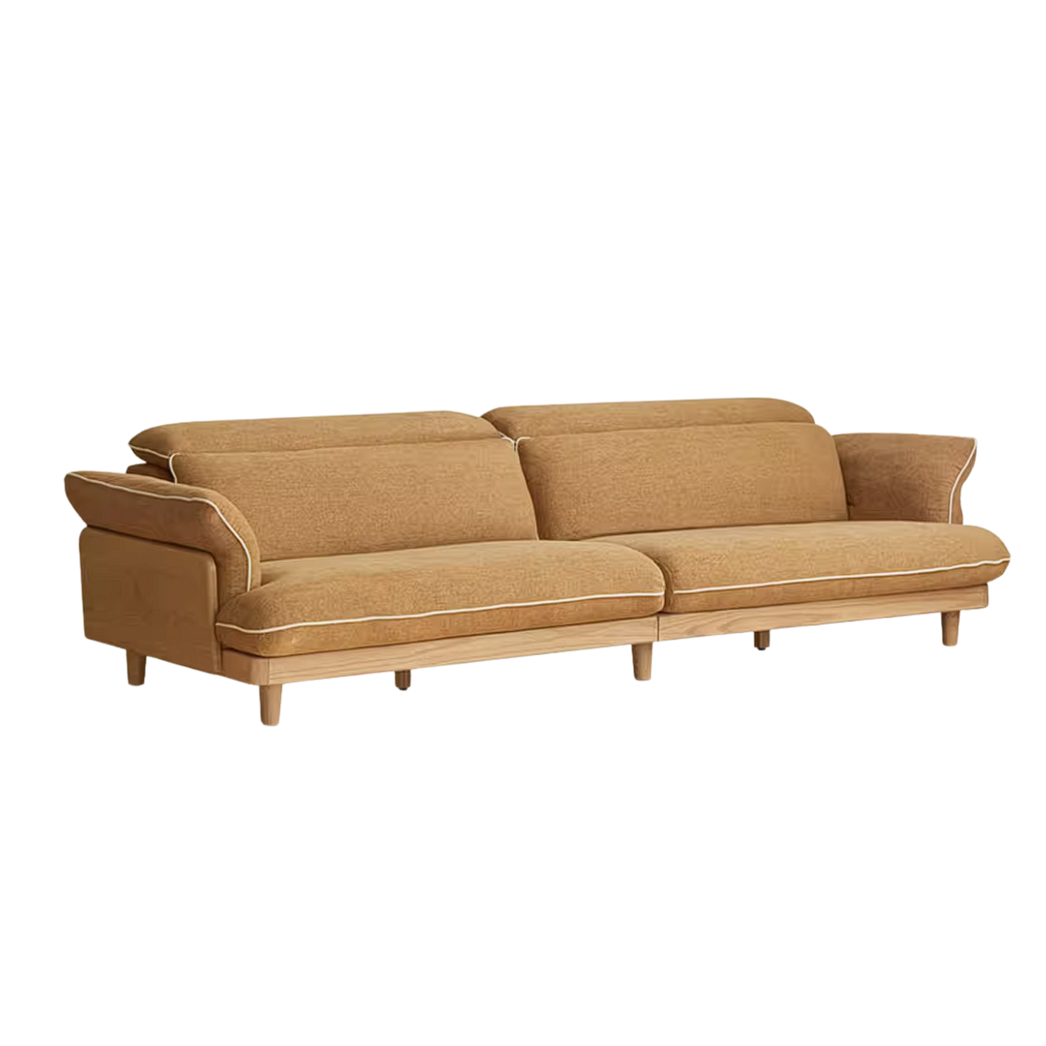 Oak Solid Wood High Back Chenille Sofa with Curved Arms