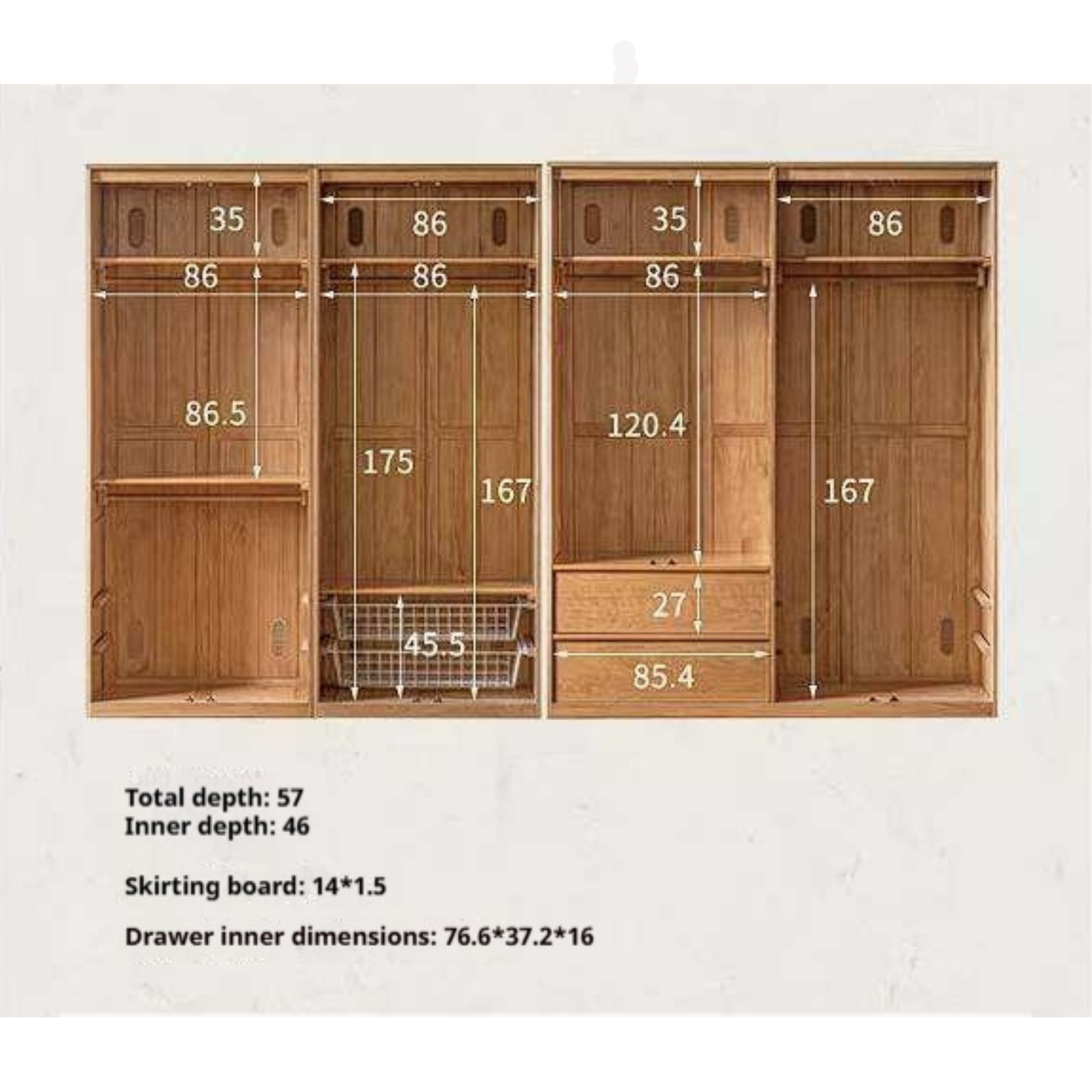 Cherry Solid Wood Wardrobe with French Retro Style Double Door Design