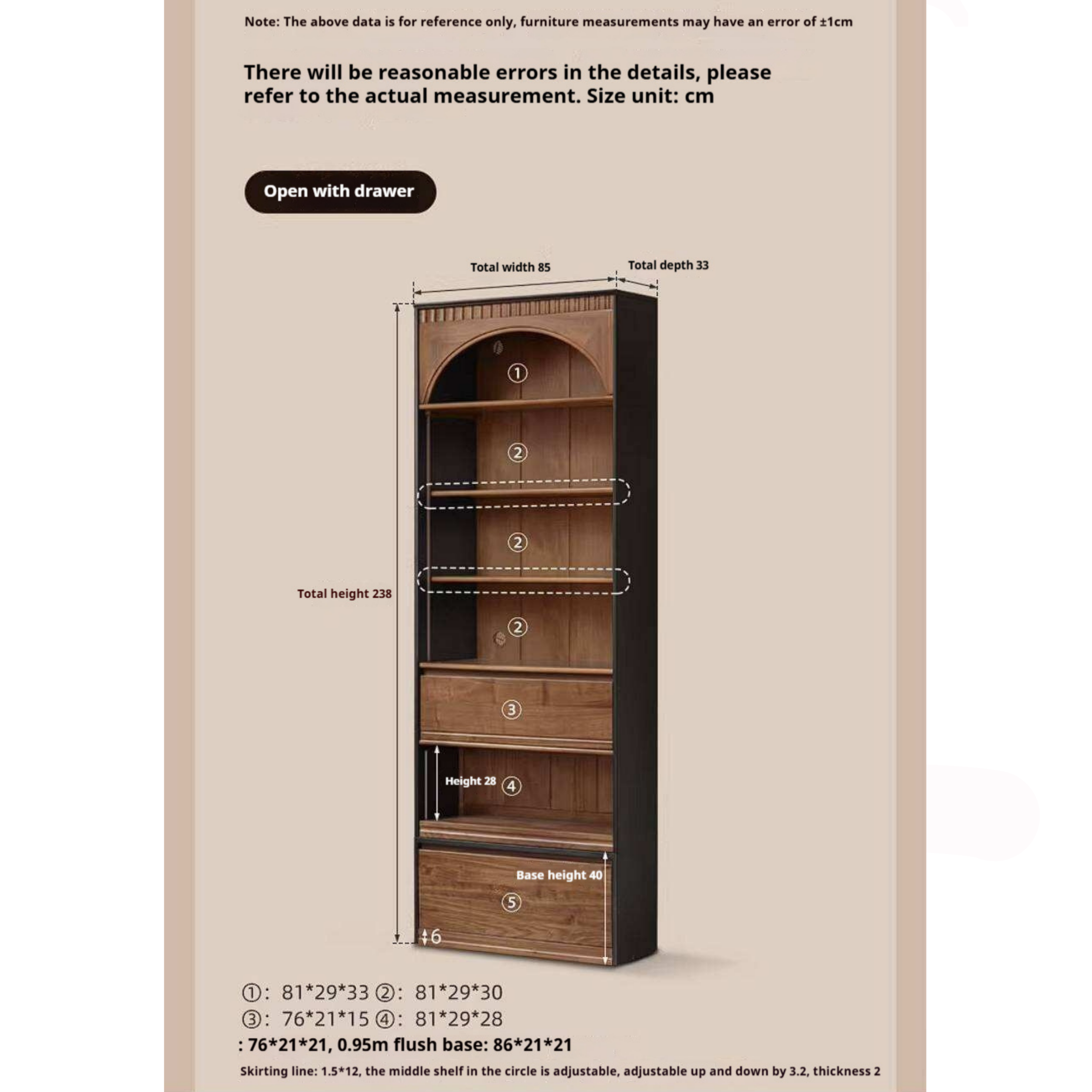 Black Walnut Solid Wood Bookcase with French Retro Display Cabinet