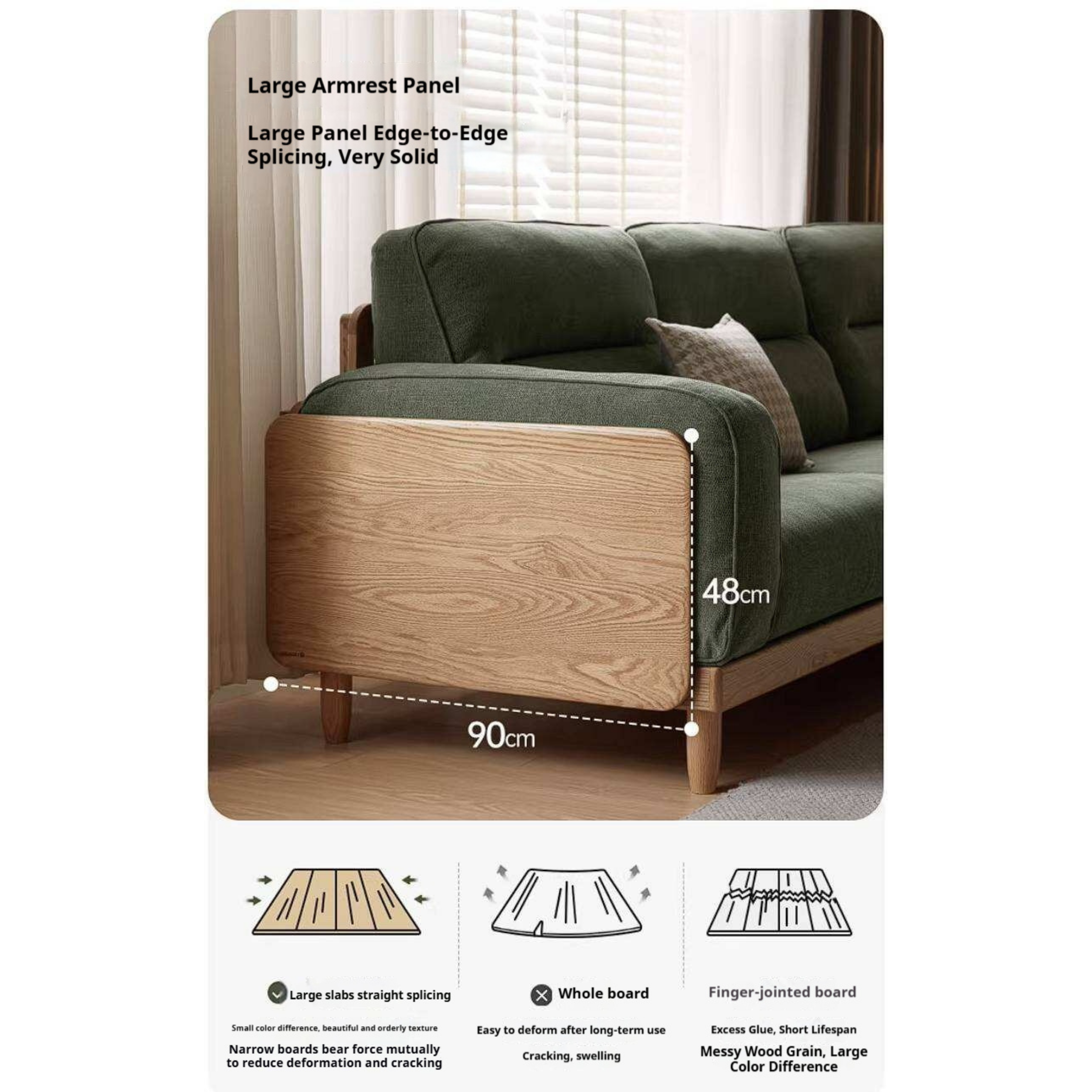 Oak, Ash Solid Wood Sofa with Exposed Wood Frame Arms