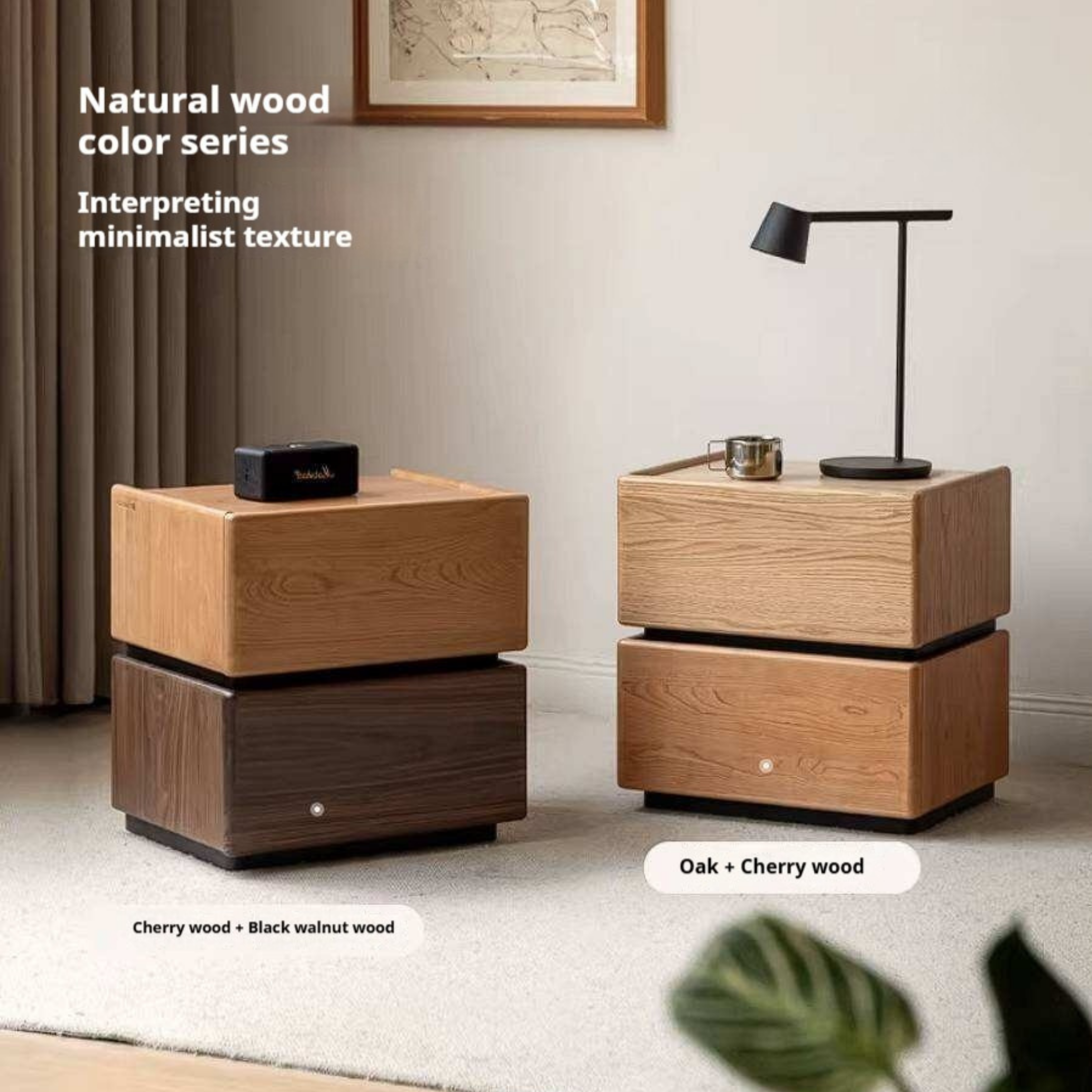 Rubberwood Solid Wood Bedside Cabinet with Modern Simple Storage