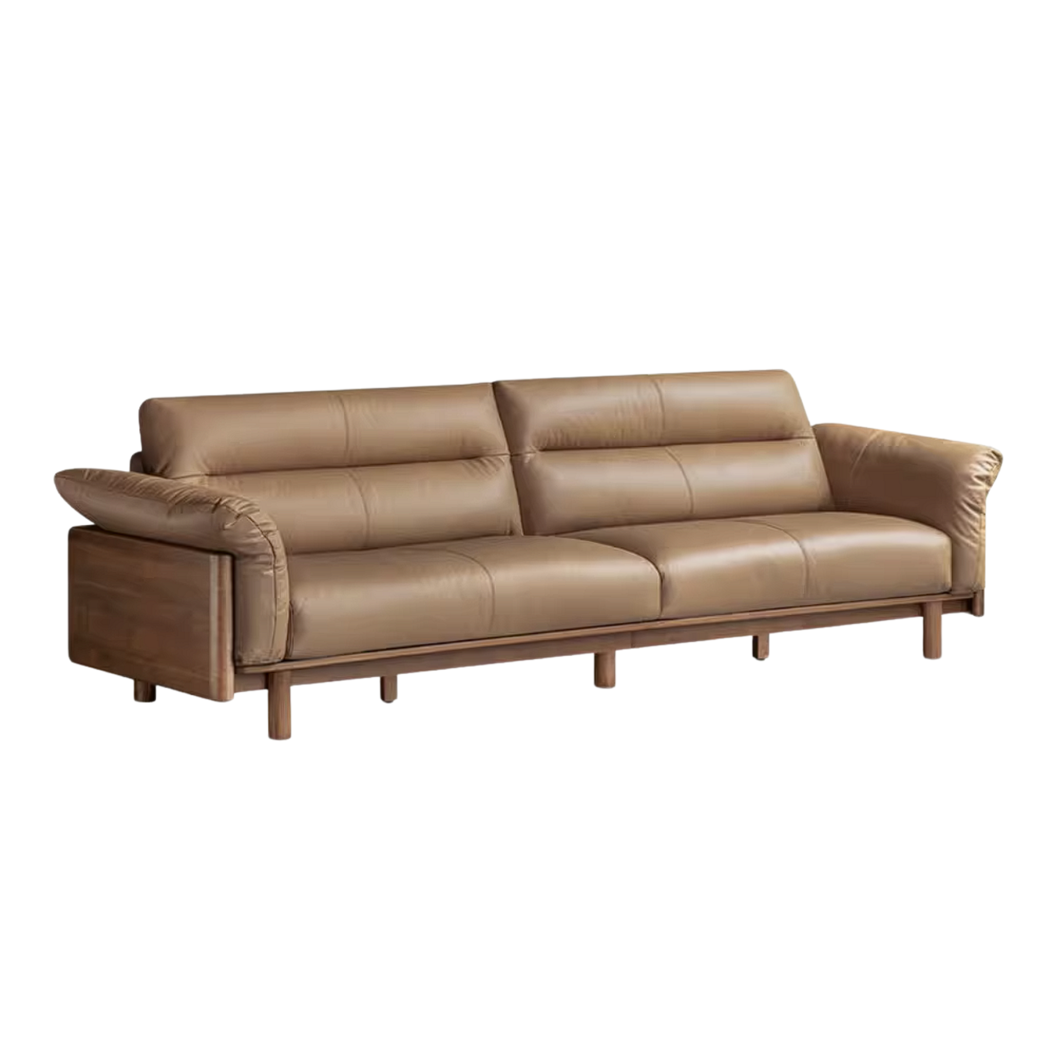 Black Walnut Solid Wood Genuine Leather Sofa with High Back