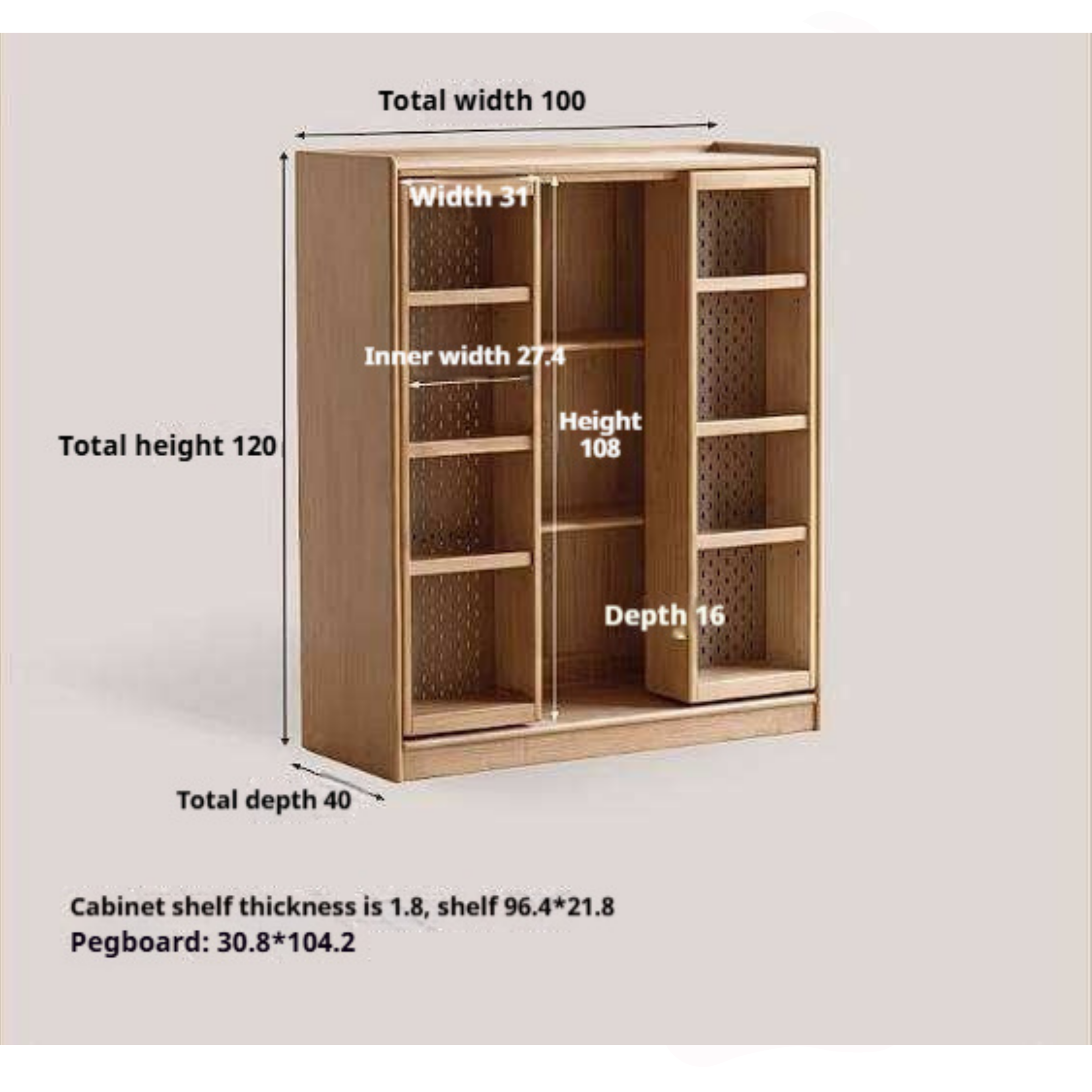 Rubberwood Solid Wood Bookshelf Floor-Standing Shelves and Sliding Doors