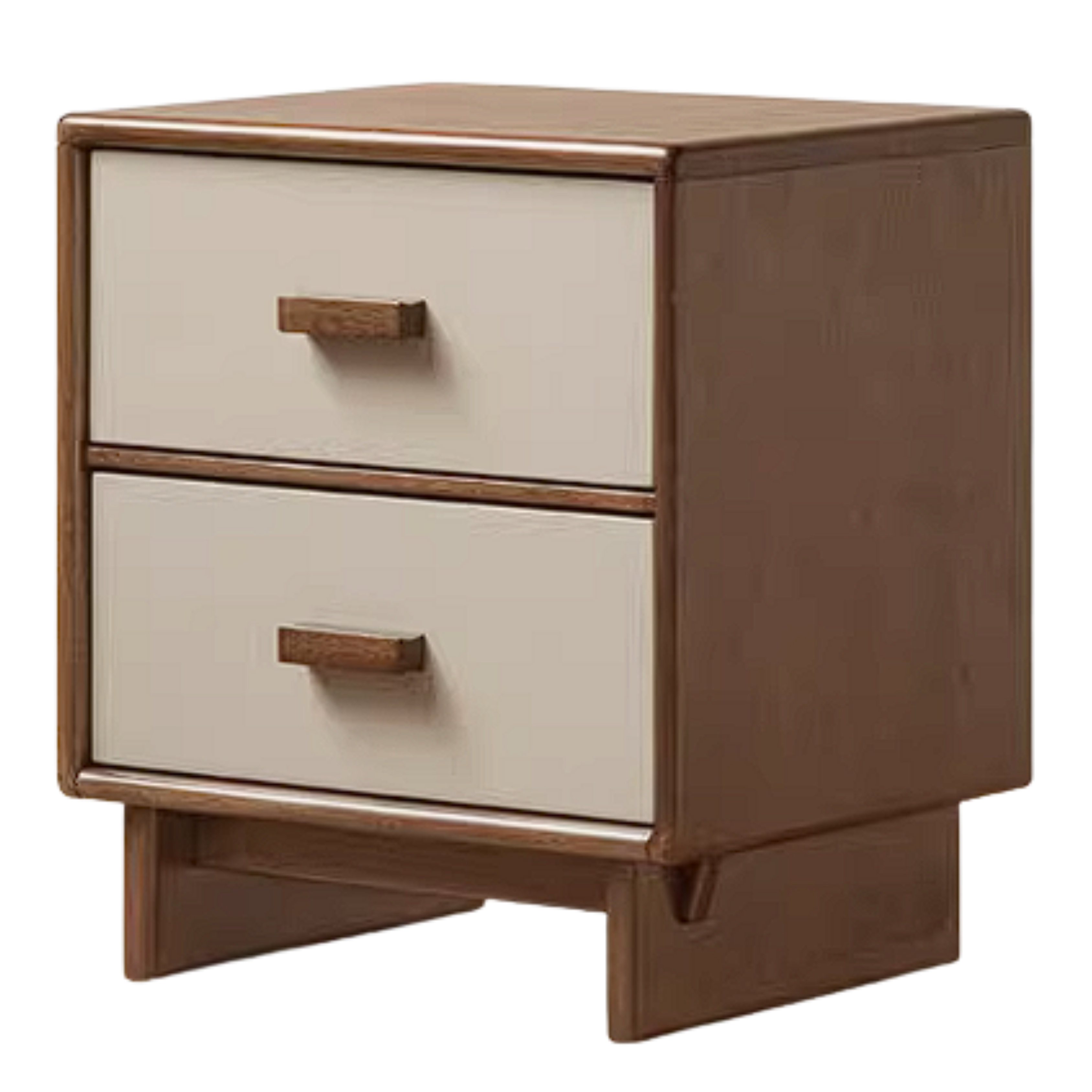 Rubberwood Solid Wood Two-Tone Nightstand with Cream Drawer Fronts and Tapered Legs