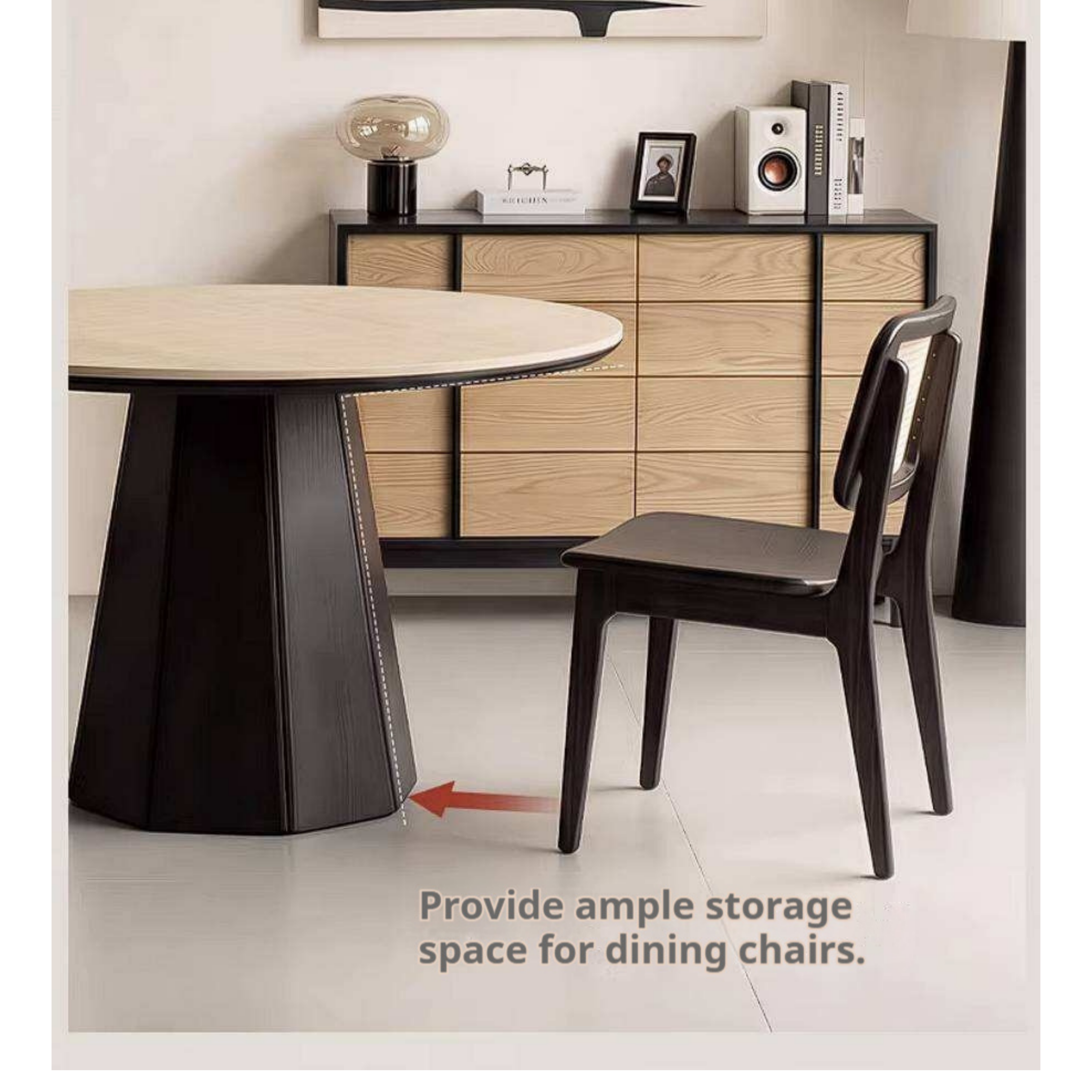 Ash Solid Wood Dining Table with Slate Top, Mid Century Round Design