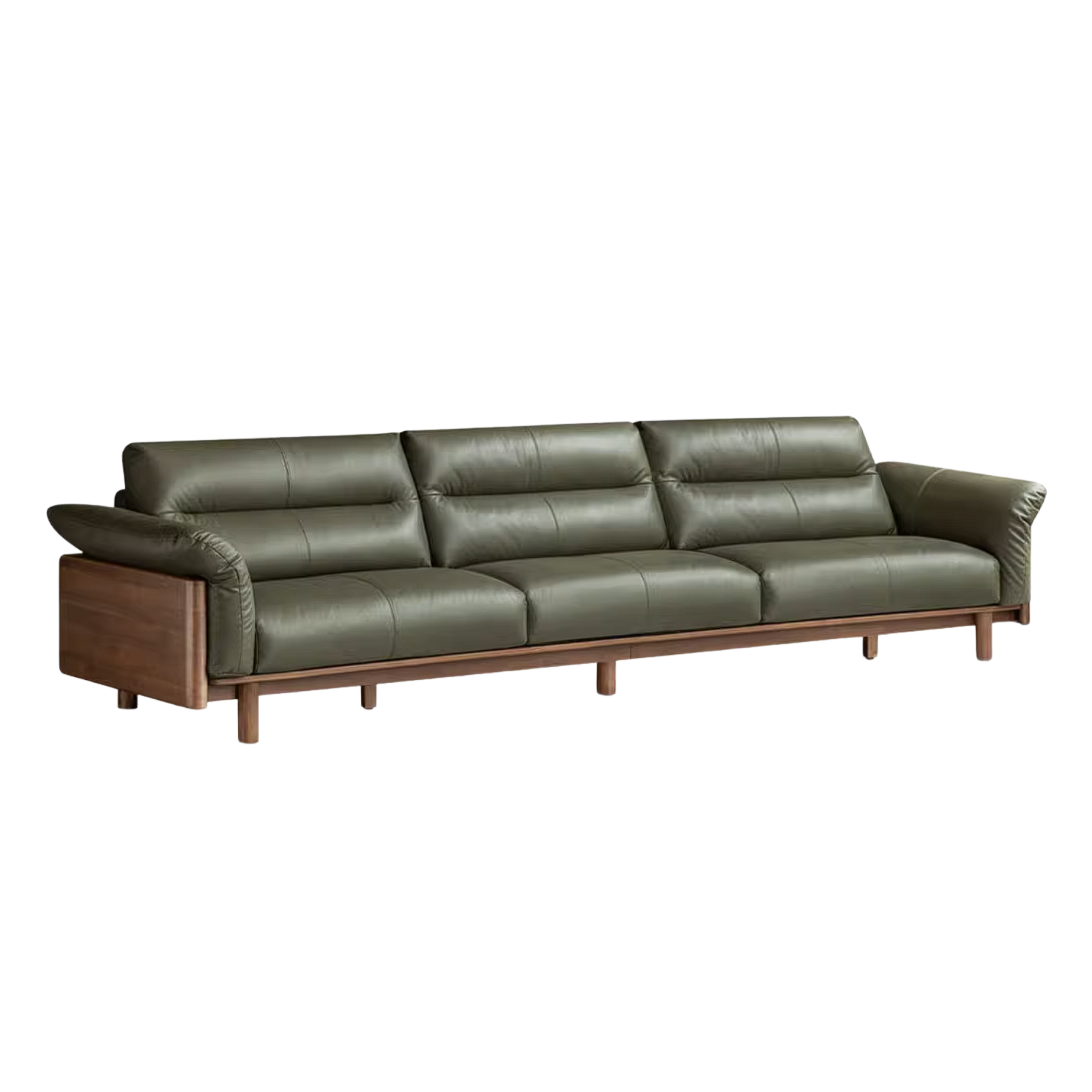 Black Walnut Solid Wood Genuine Leather Sofa with High Back