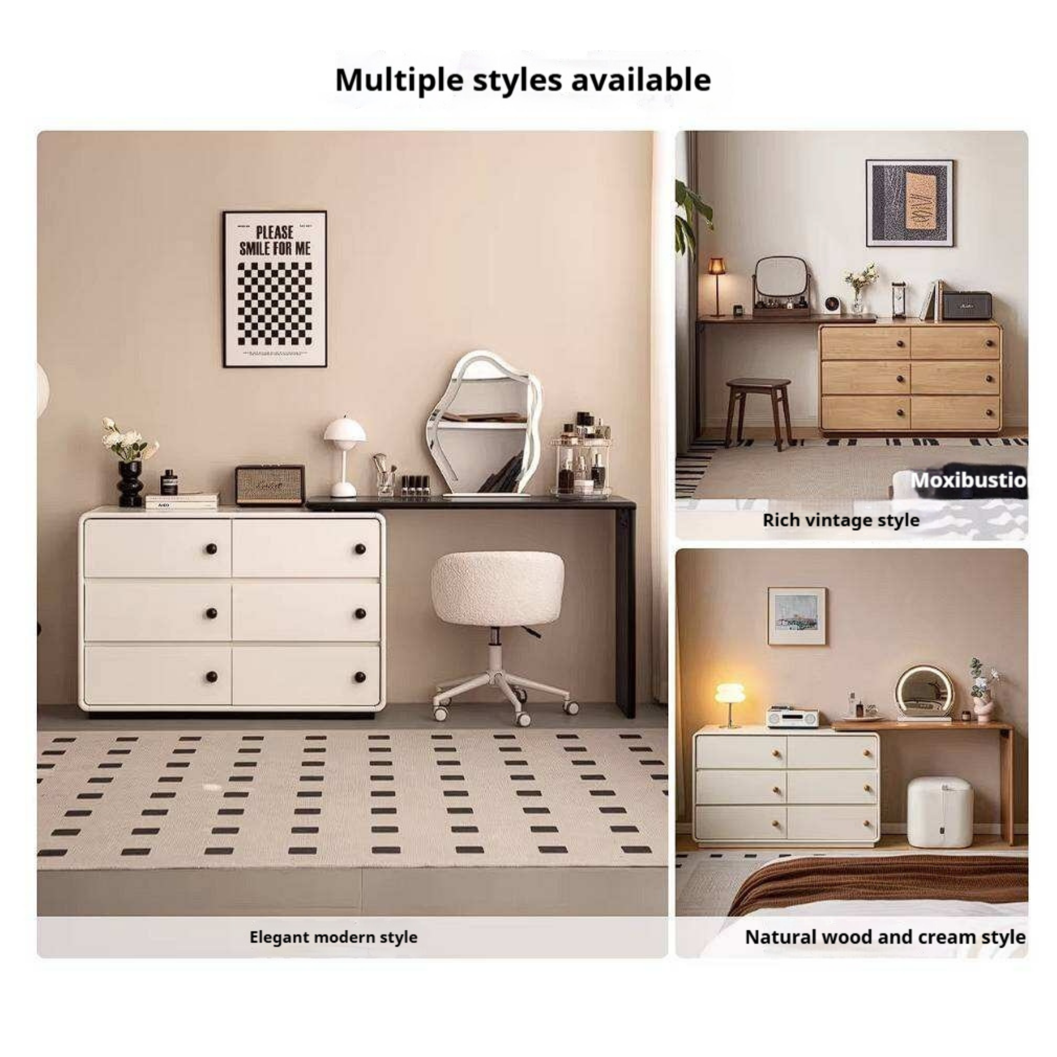 Rubberwood Solid Wood Rotating Extendable Vanity Table with