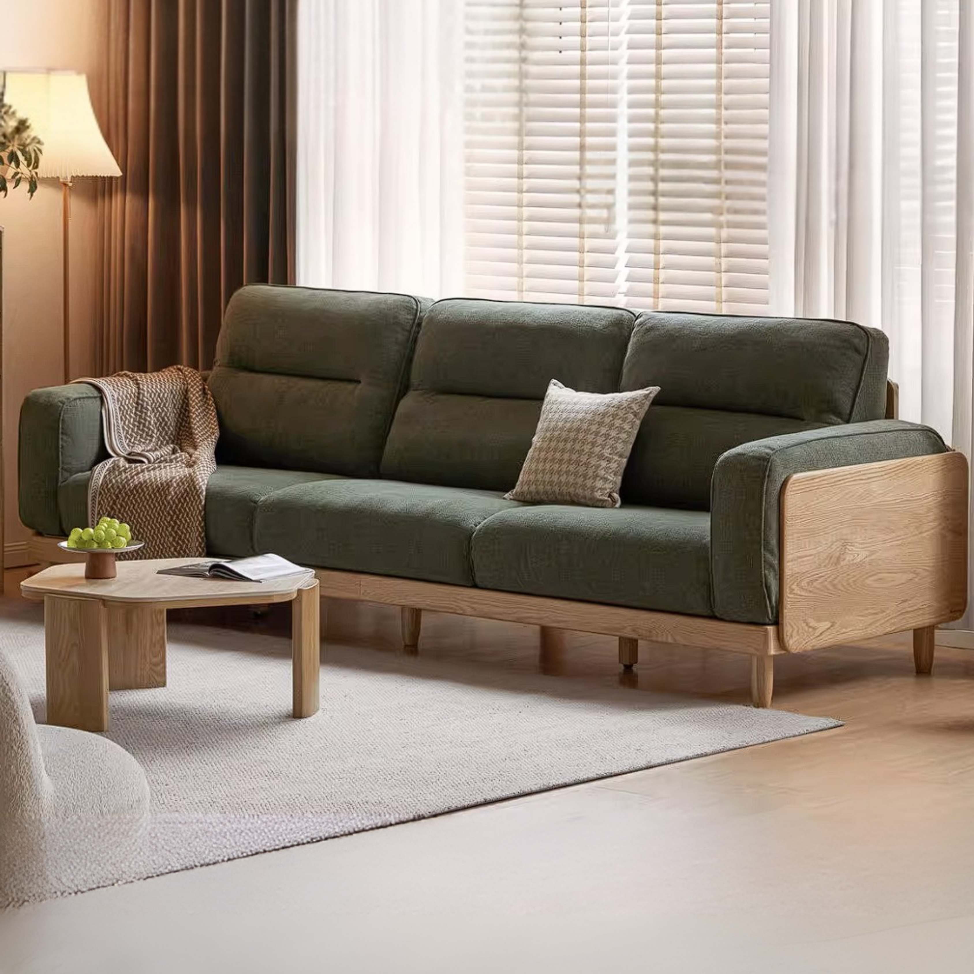 Oak, Ash Solid Wood Sofa with Exposed Wood Frame Arms