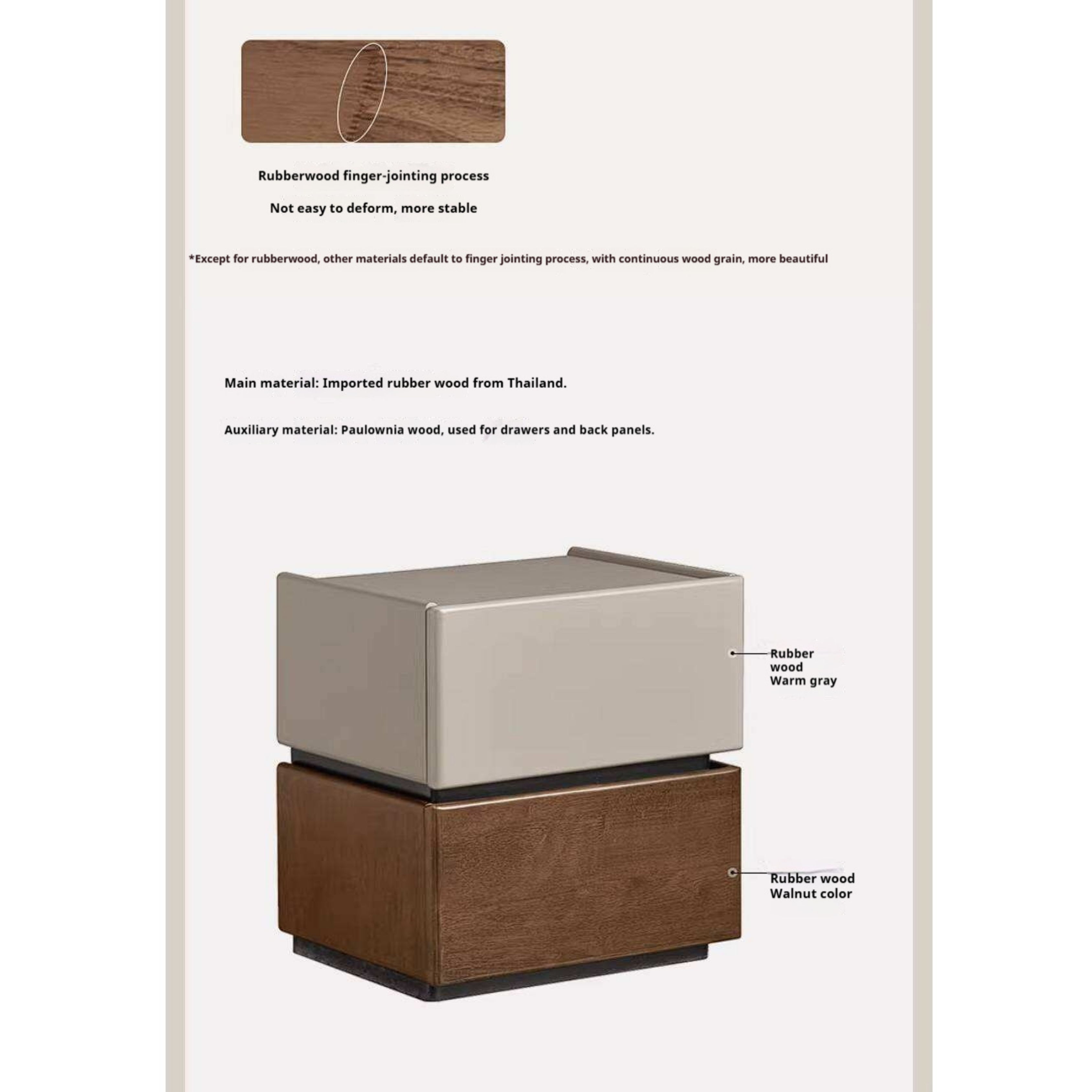 Rubberwood Solid Wood Bedside Cabinet with Modern Simple Storage