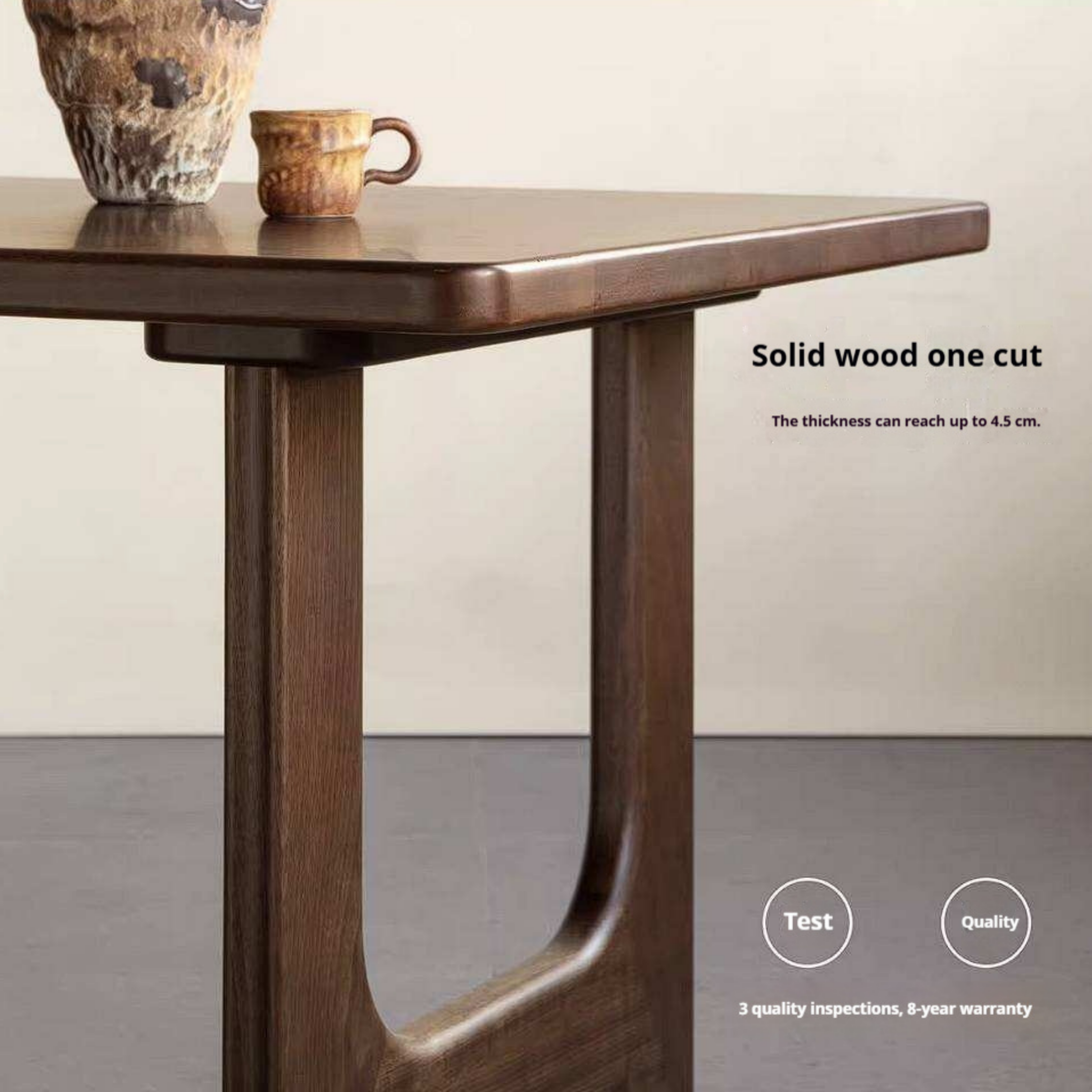Sandalwood Solid Wood Dining Table with Thick Rectangular Top