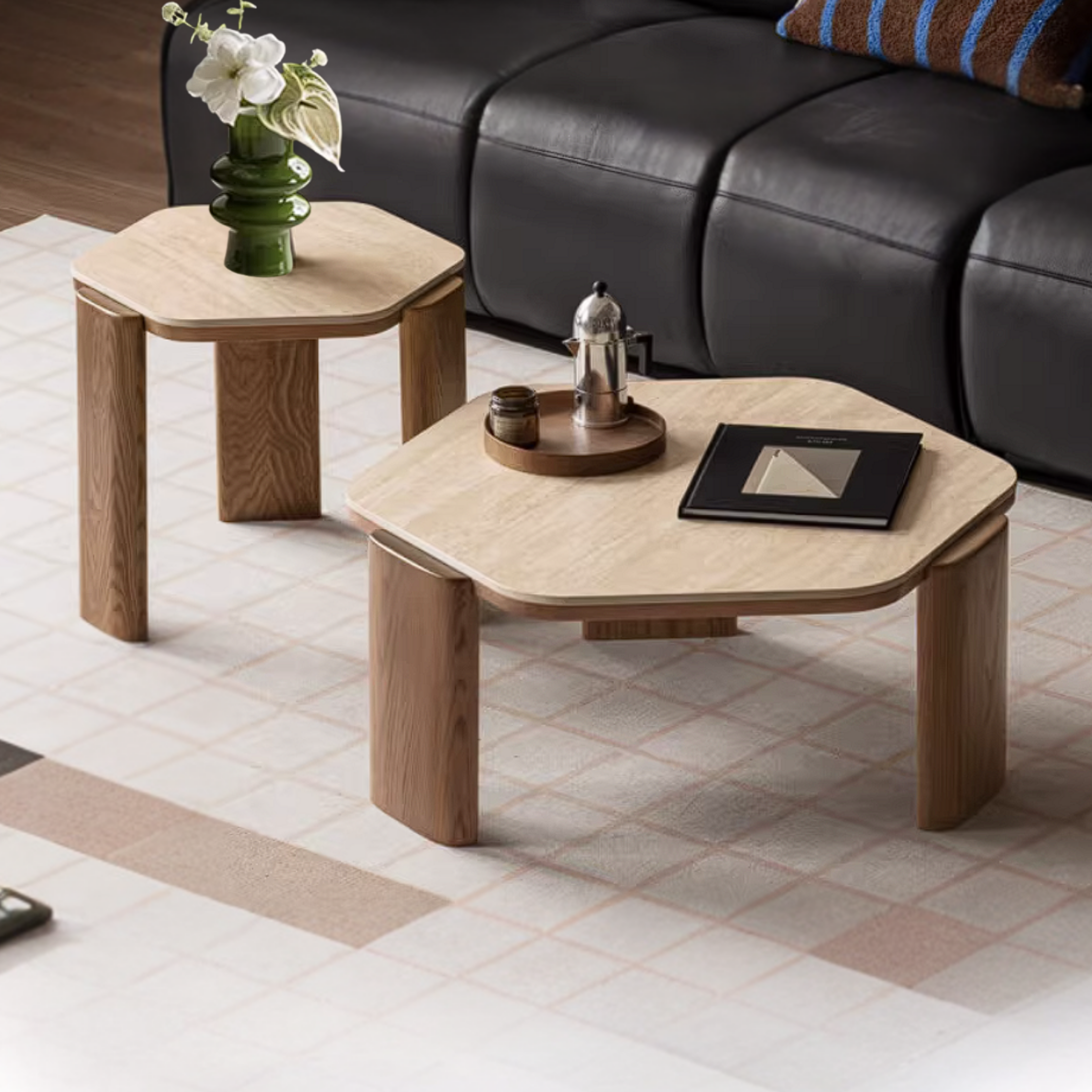 Ash Solid Wood Coffee Table with Wabi-Sabi Slab Design