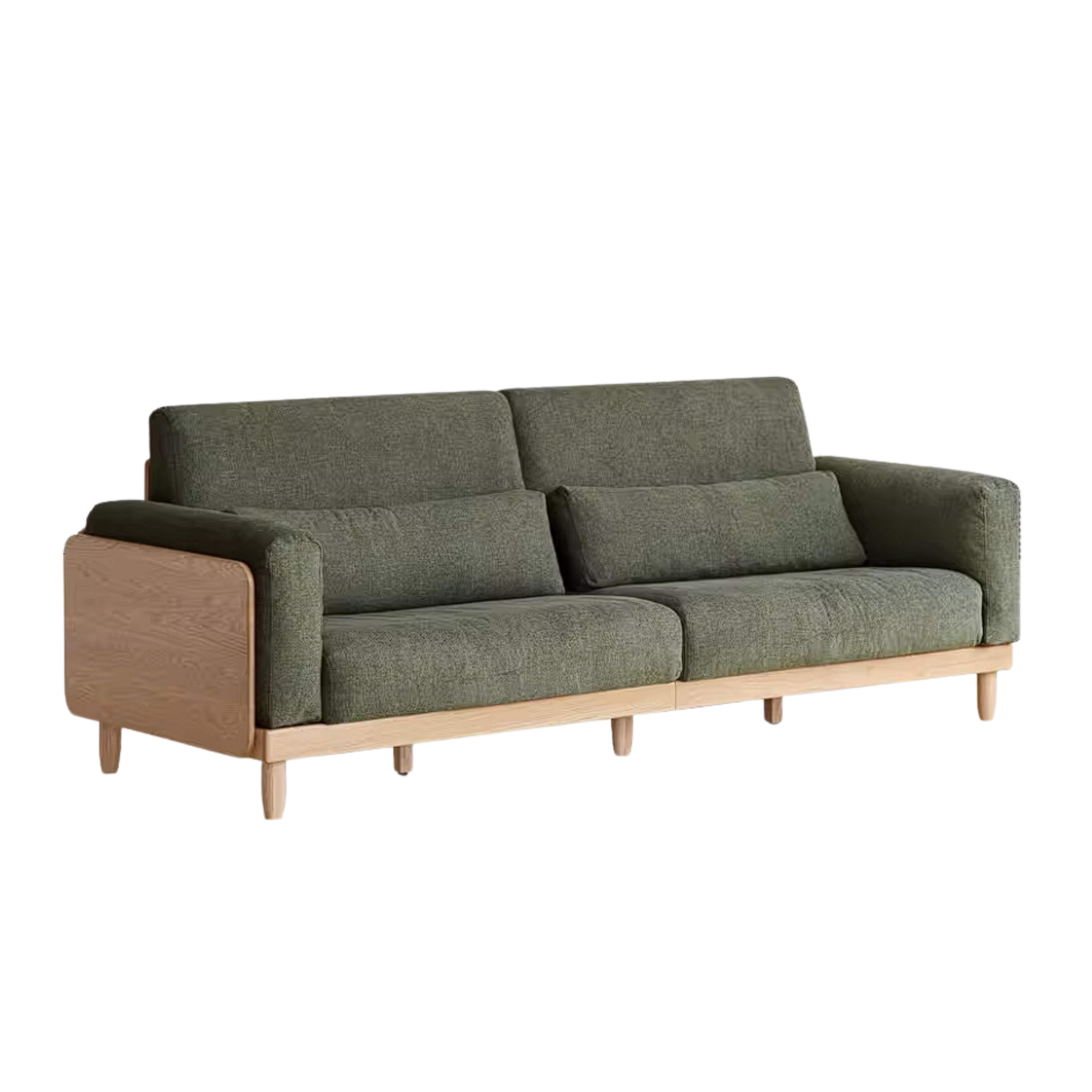 Oak Solid Wood Sofa with Rounded Arms, Low-Profile Design