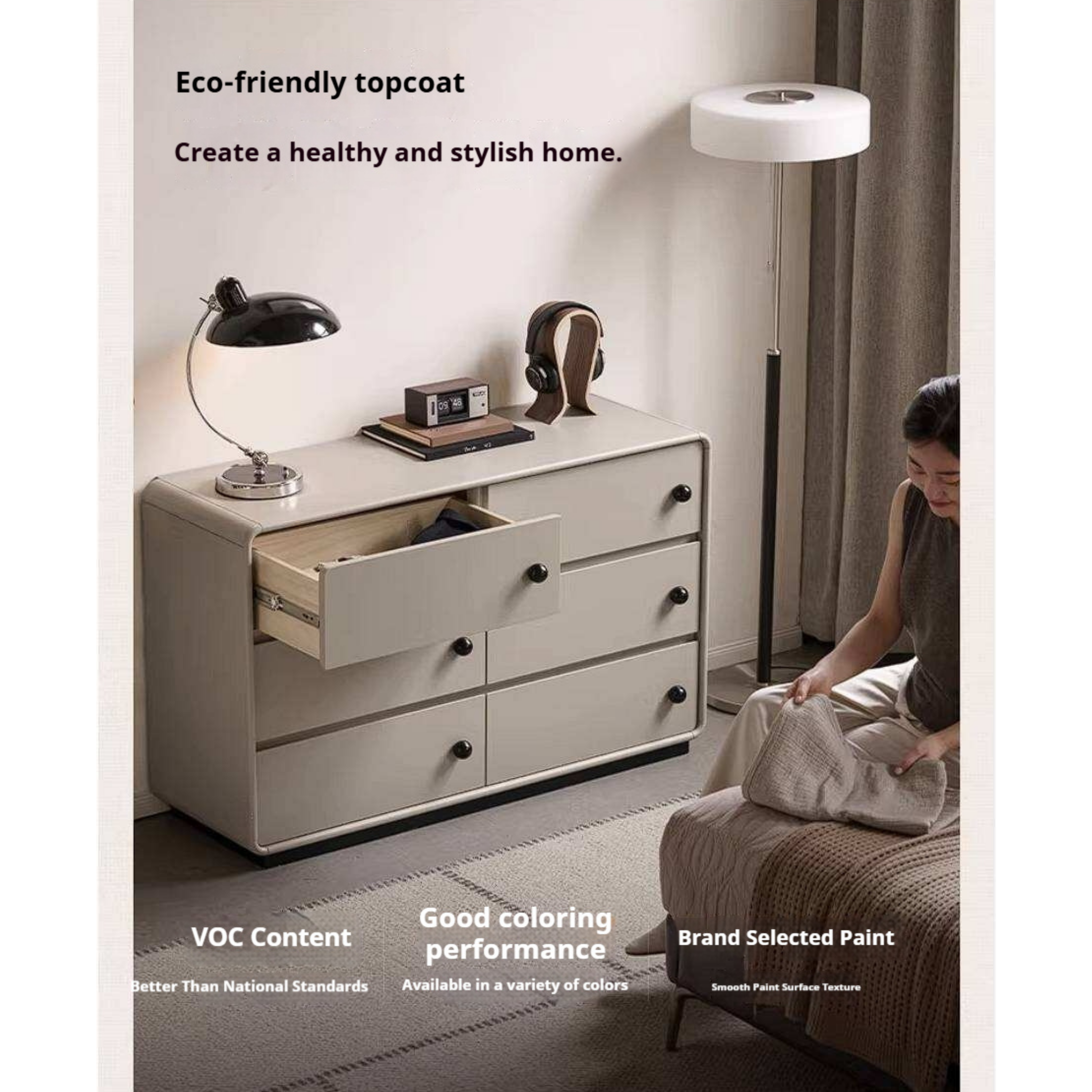 Rubberwood Solid Contemporary Two-Tone Dresser with Rounded Edge Frame and Minimalist Modular Design