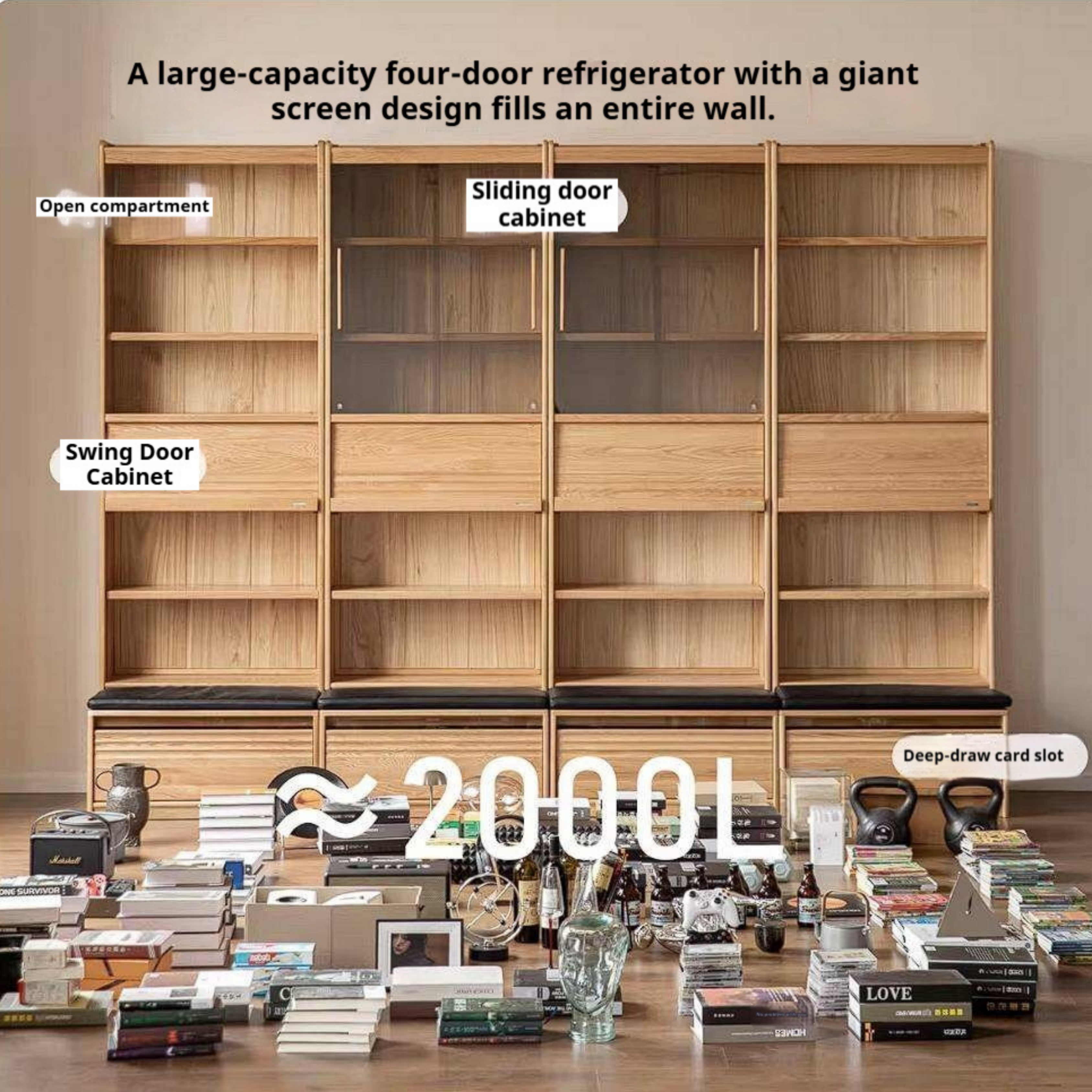 Oak Solid Wood Bookshelf with Integrated Booth Seating