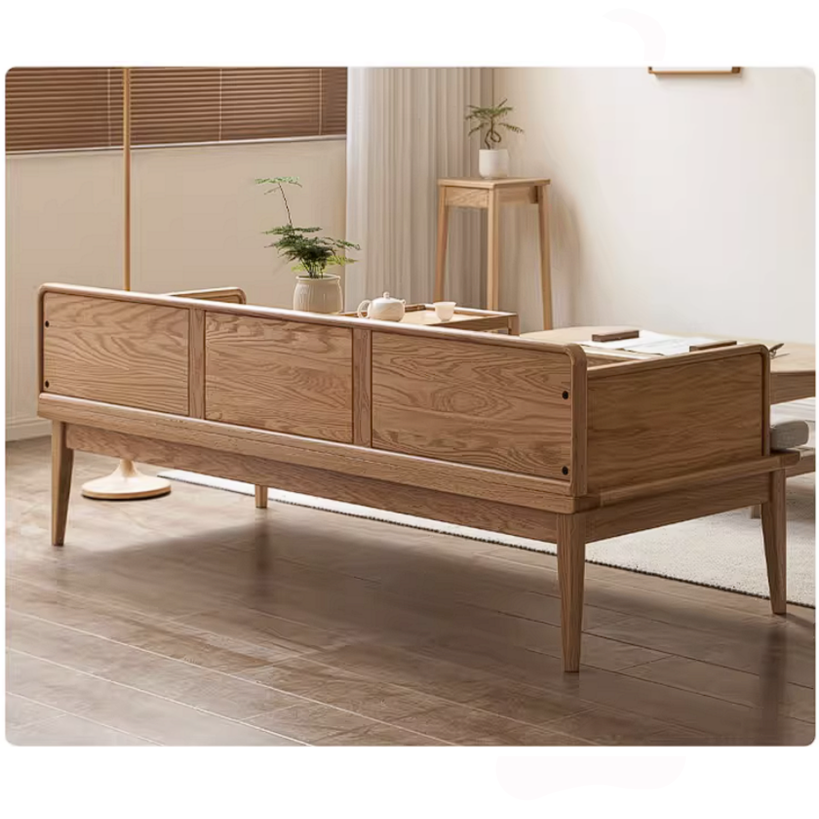 Oak Solid Wood Convertible Sofa Bed with Clean Frame Design