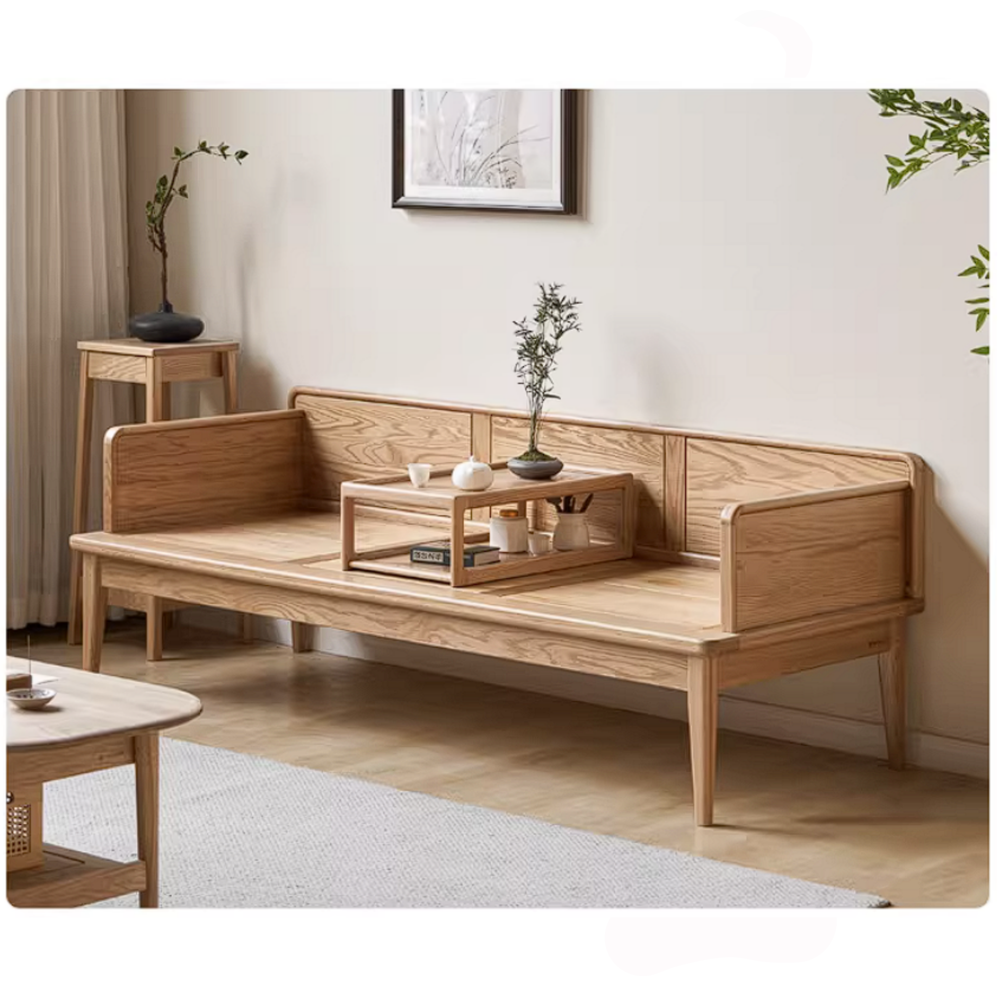 Oak Solid Wood Convertible Sofa Bed with Clean Frame Design