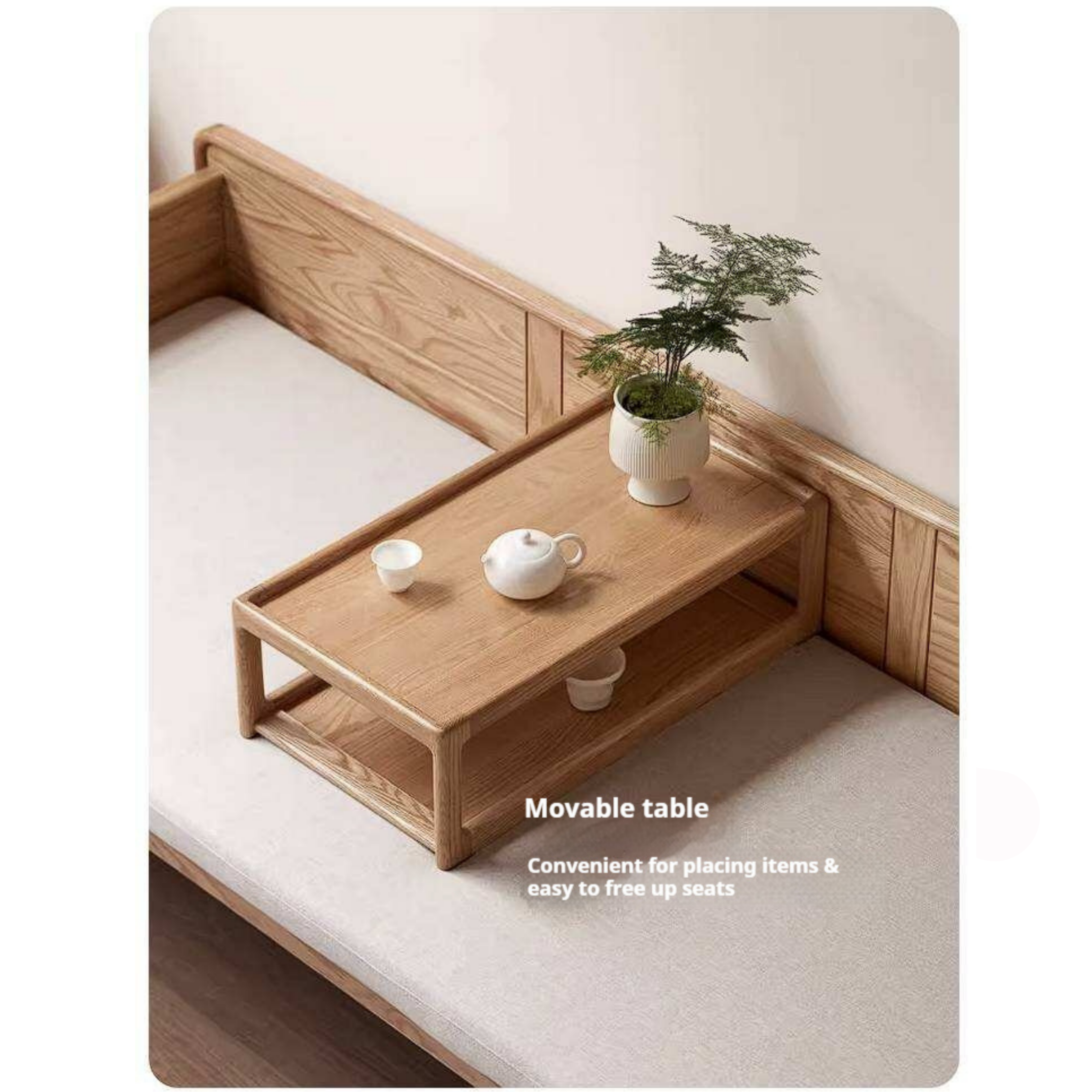 Oak Solid Wood Convertible Sofa Bed with Clean Frame Design