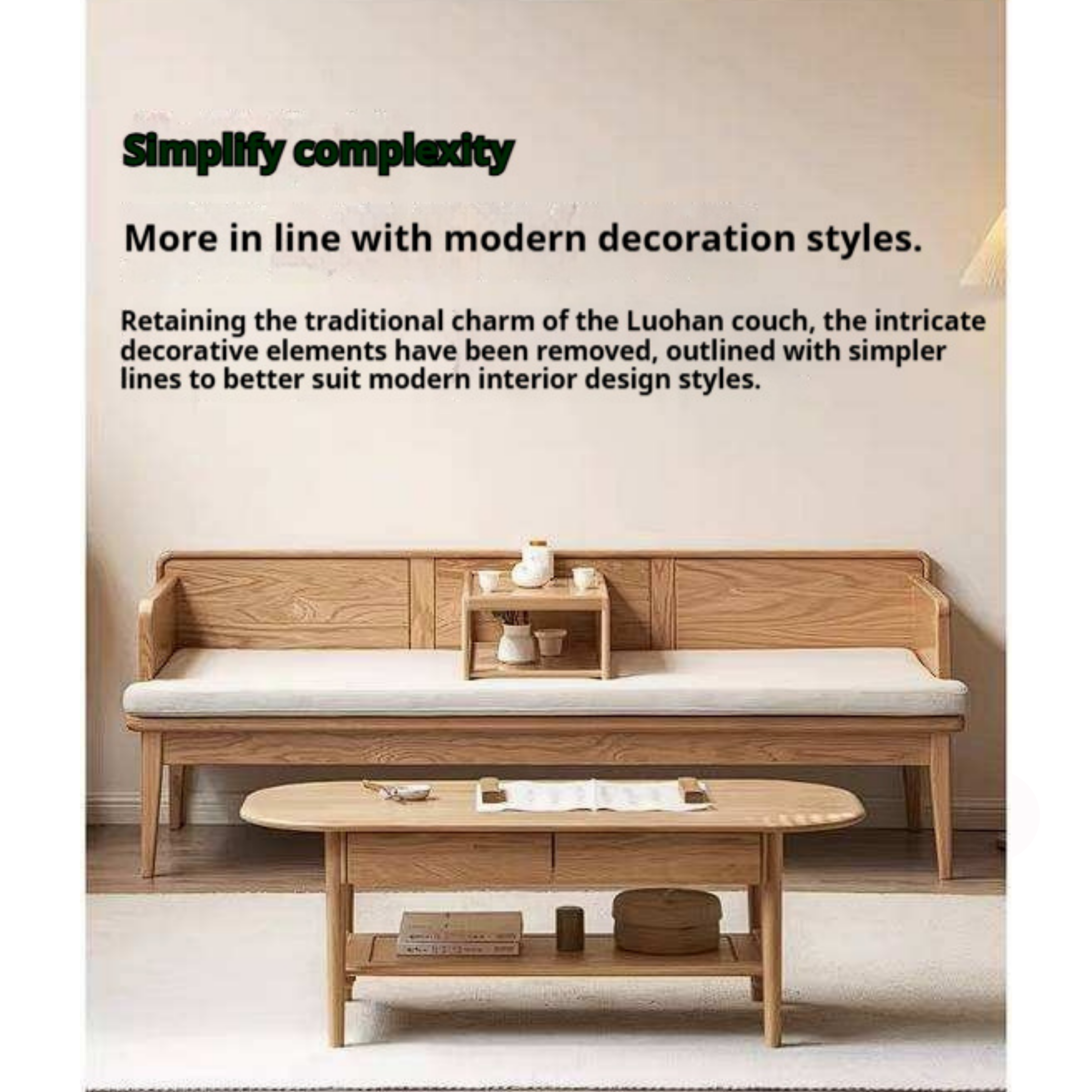 Oak Solid Wood Convertible Sofa Bed with Clean Frame Design