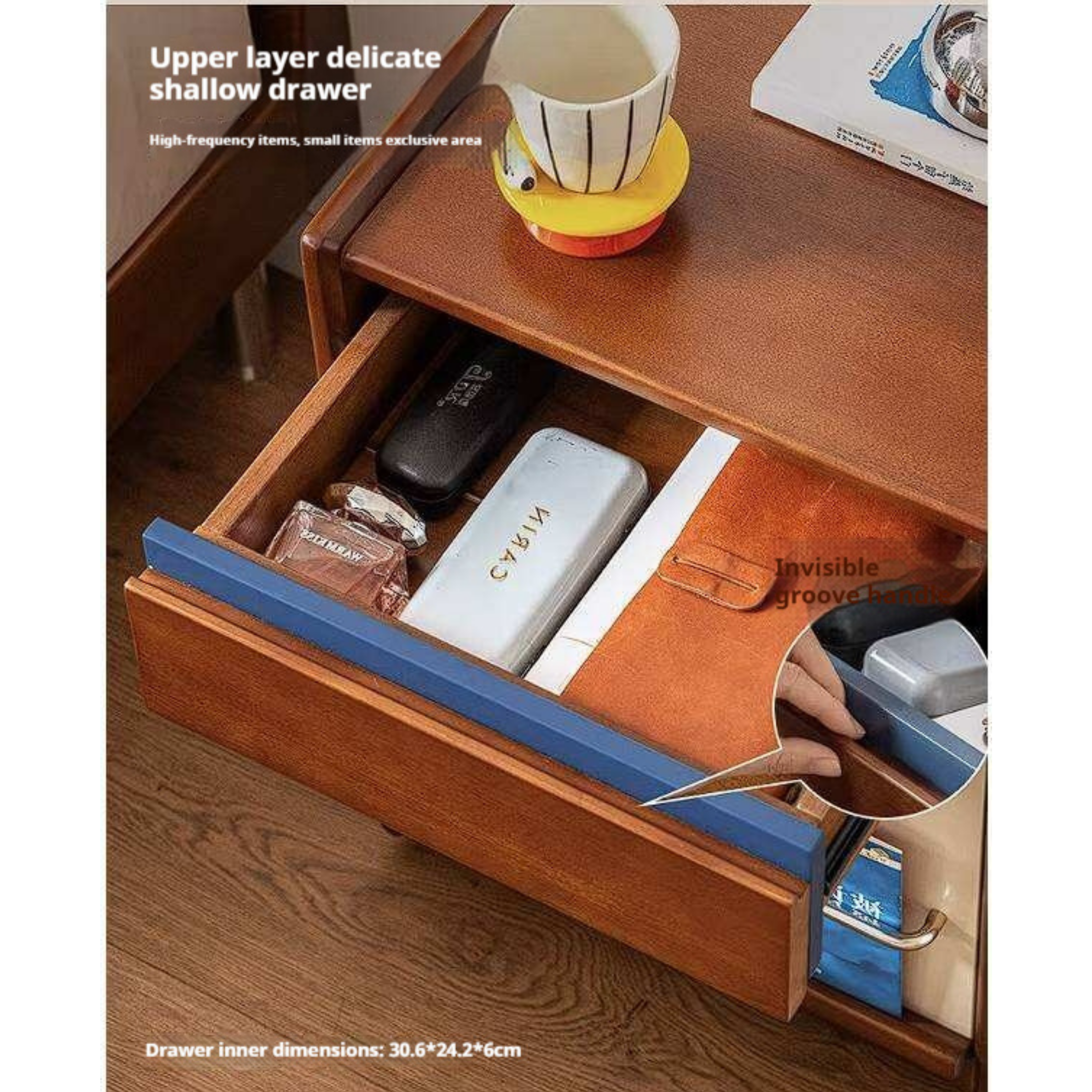 Poplar Solid Wood Two-Tone Rolling Nightstand with Magazine Rail