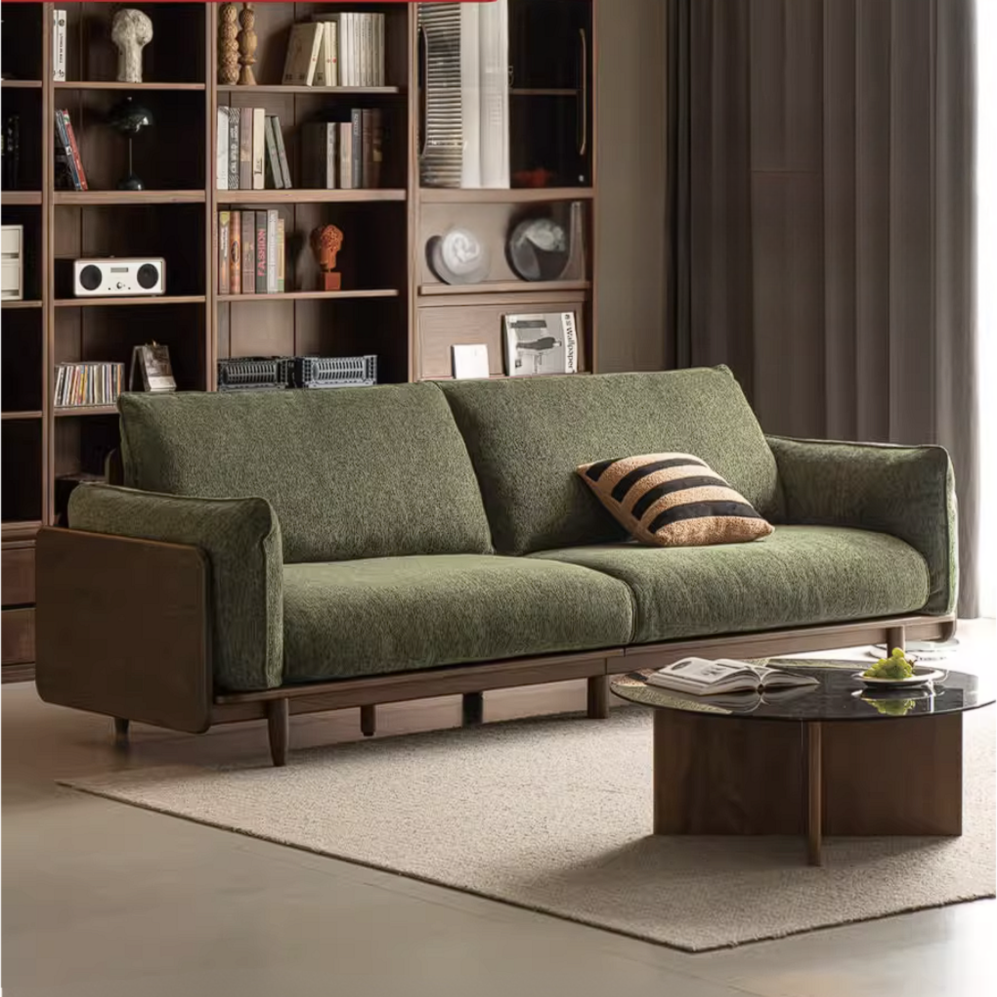 Black Walnut, Oak Solid Wood Sofa with Italian Light Luxury Design