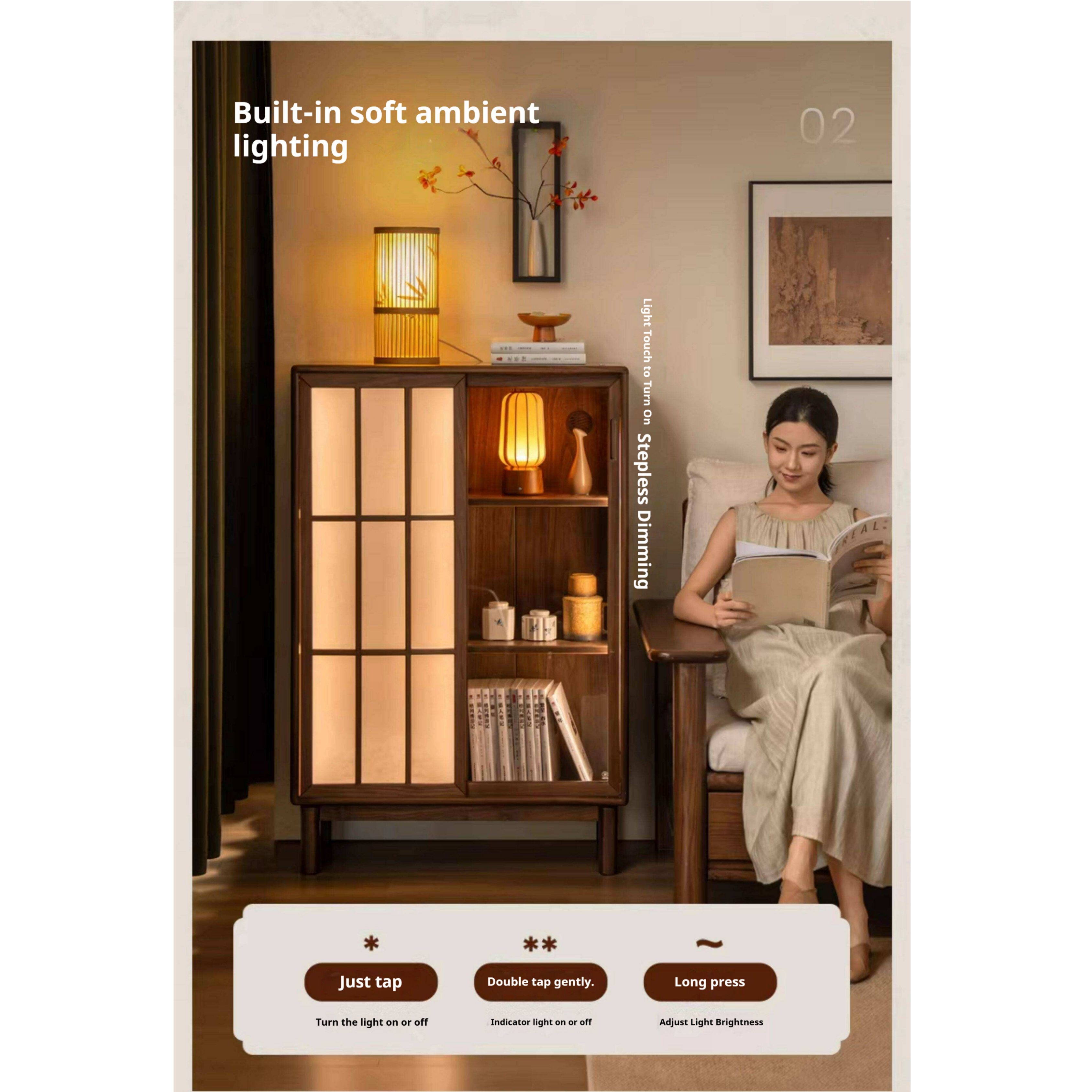 Black Walnut Solid Wood Side Cabinet with Elegant Display and Storage Design