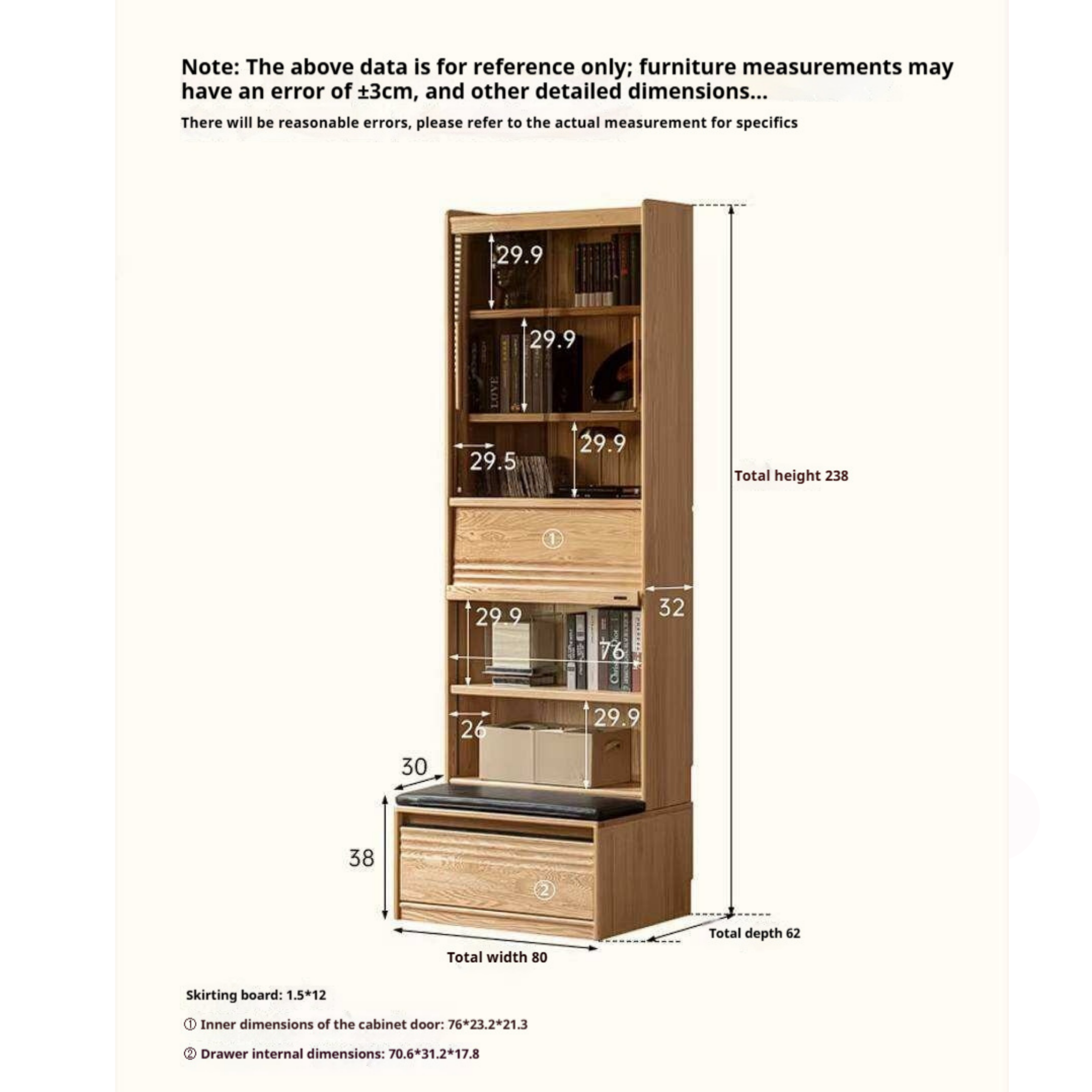 Oak Solid Wood Bookshelf with Integrated Booth Seating