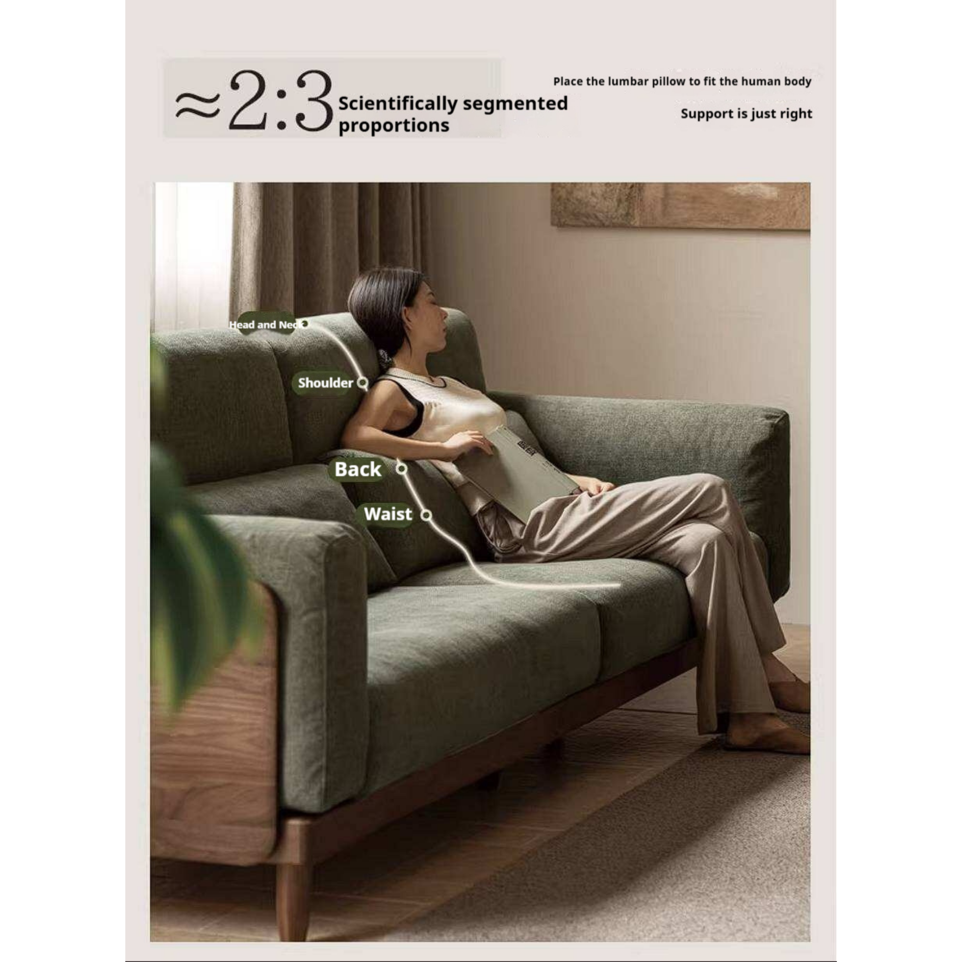 Black Walnut, Golden Sandalwood Solid Wood Sofa with Extra-Deep Seat