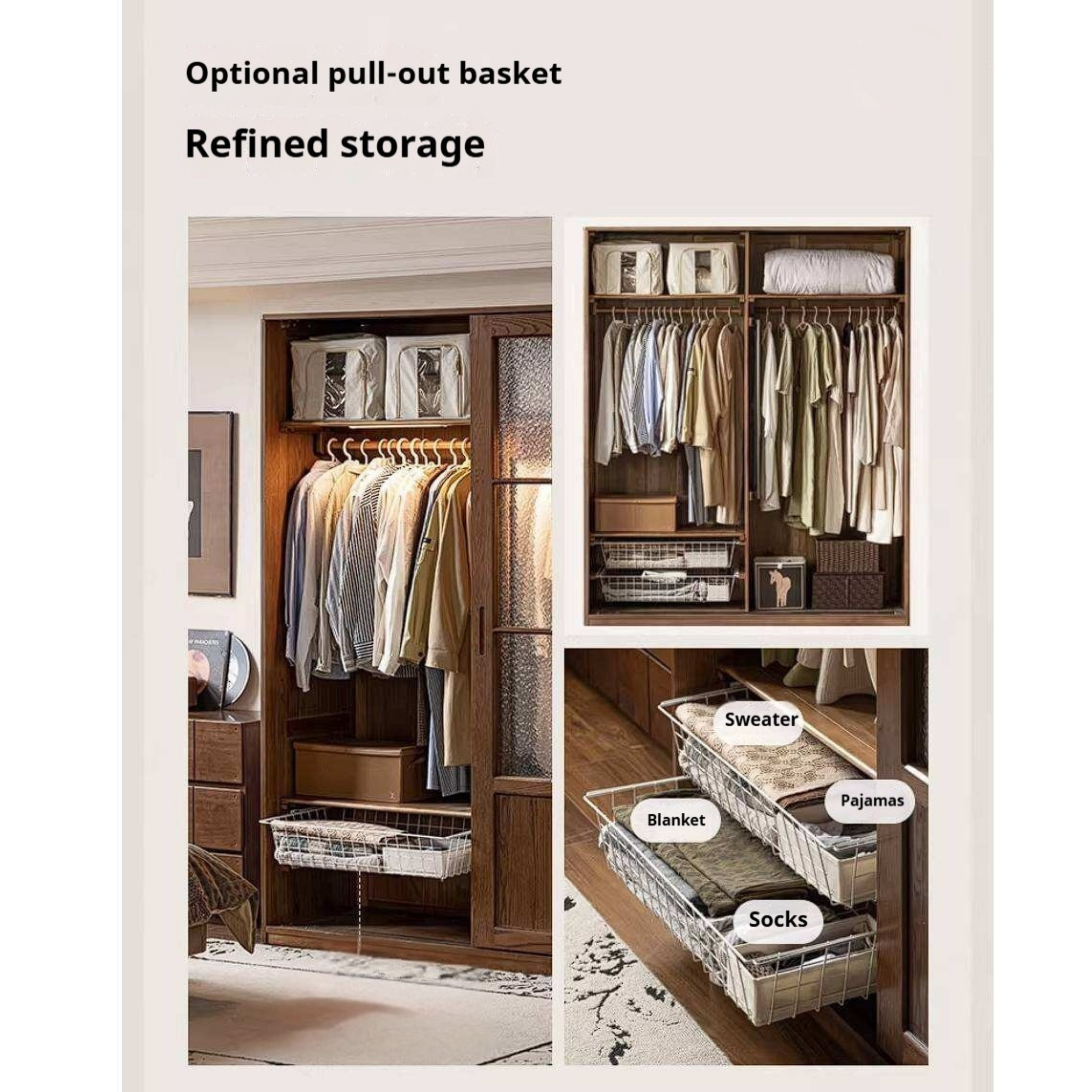Oak Solid Wood Wardrobe with Songshi Aesthetic Storage Design