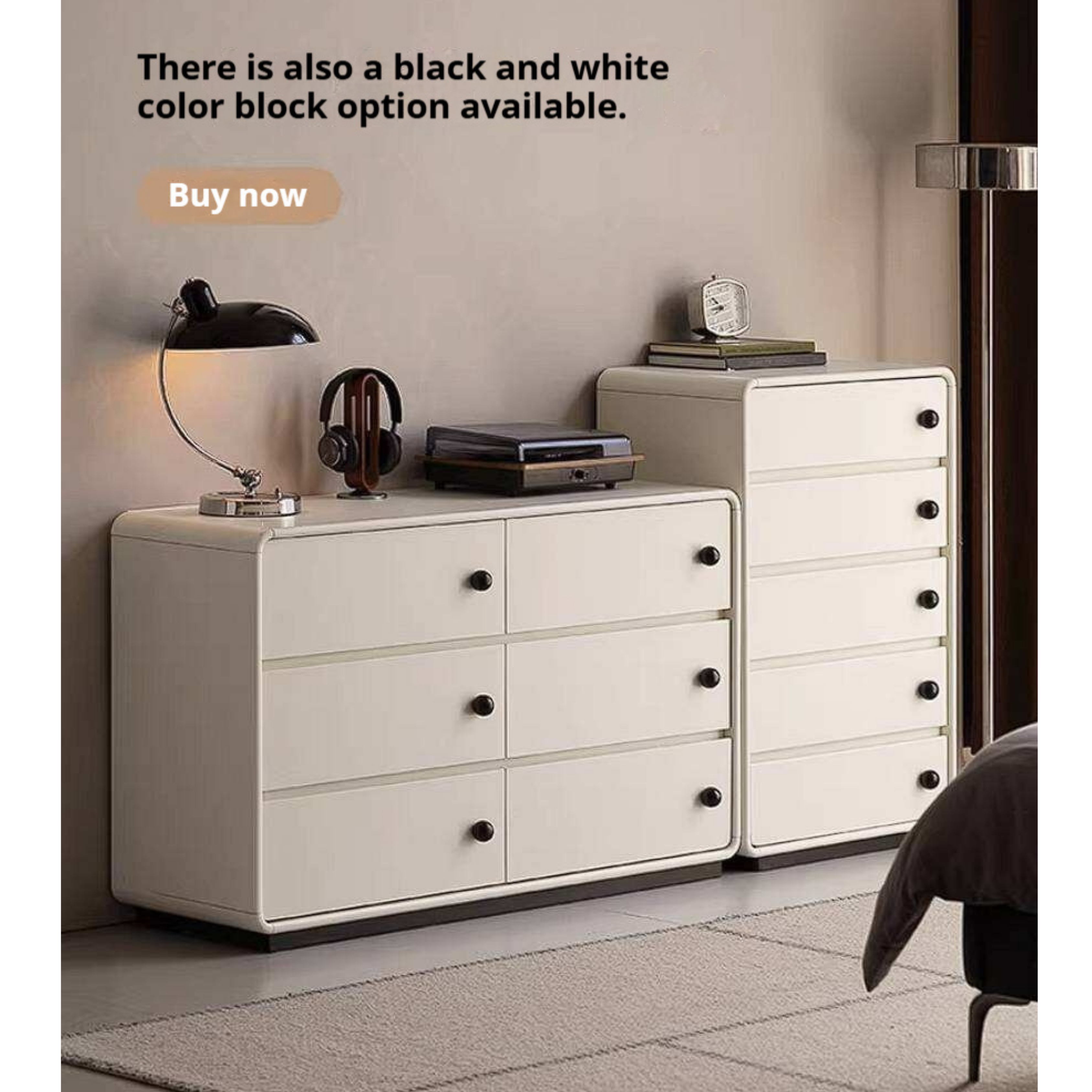 Rubberwood Solid Contemporary Two-Tone Dresser with Rounded Edge Frame and Minimalist Modular Design