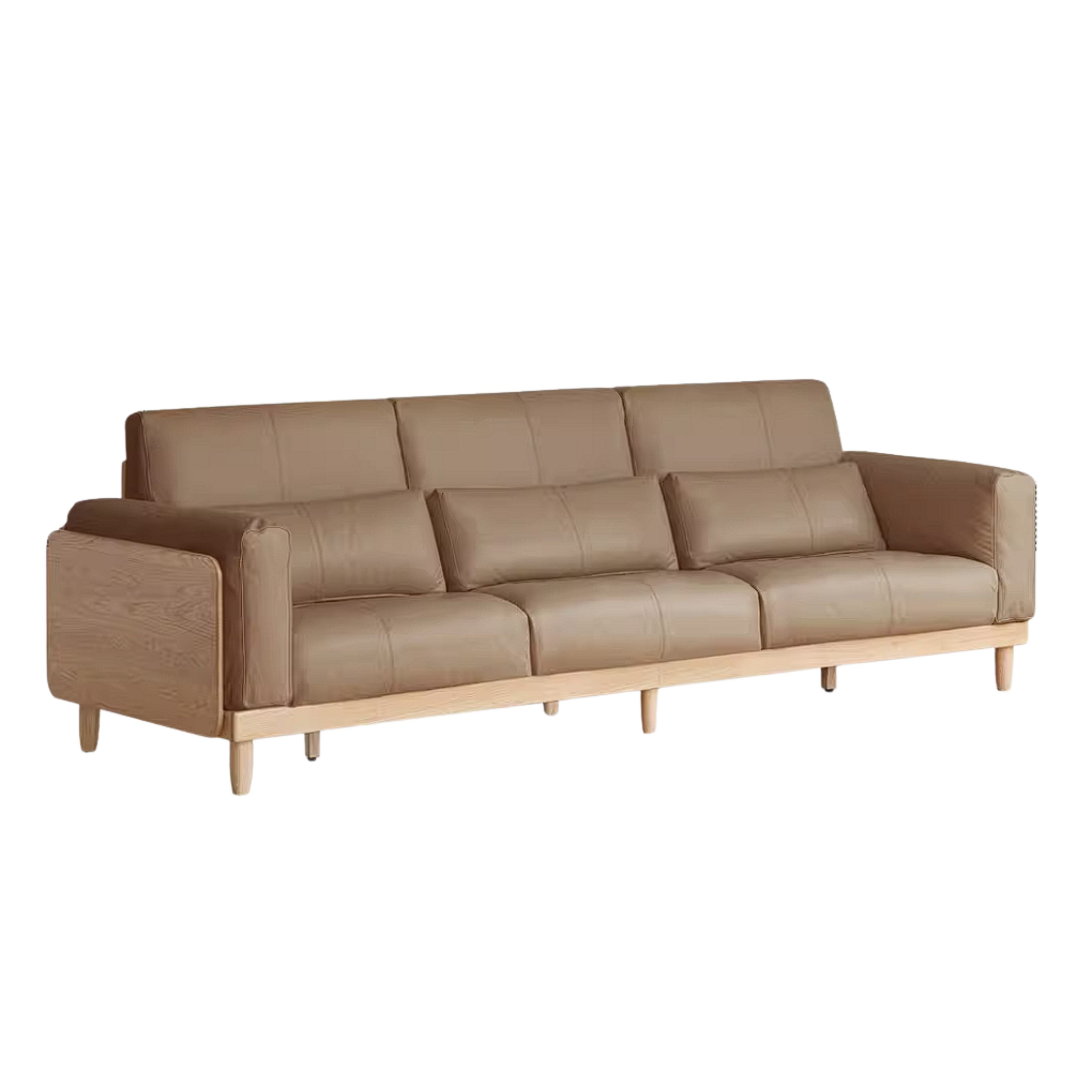 Oak Solid Wood Sofa with Rounded Arms, Low-Profile Design
