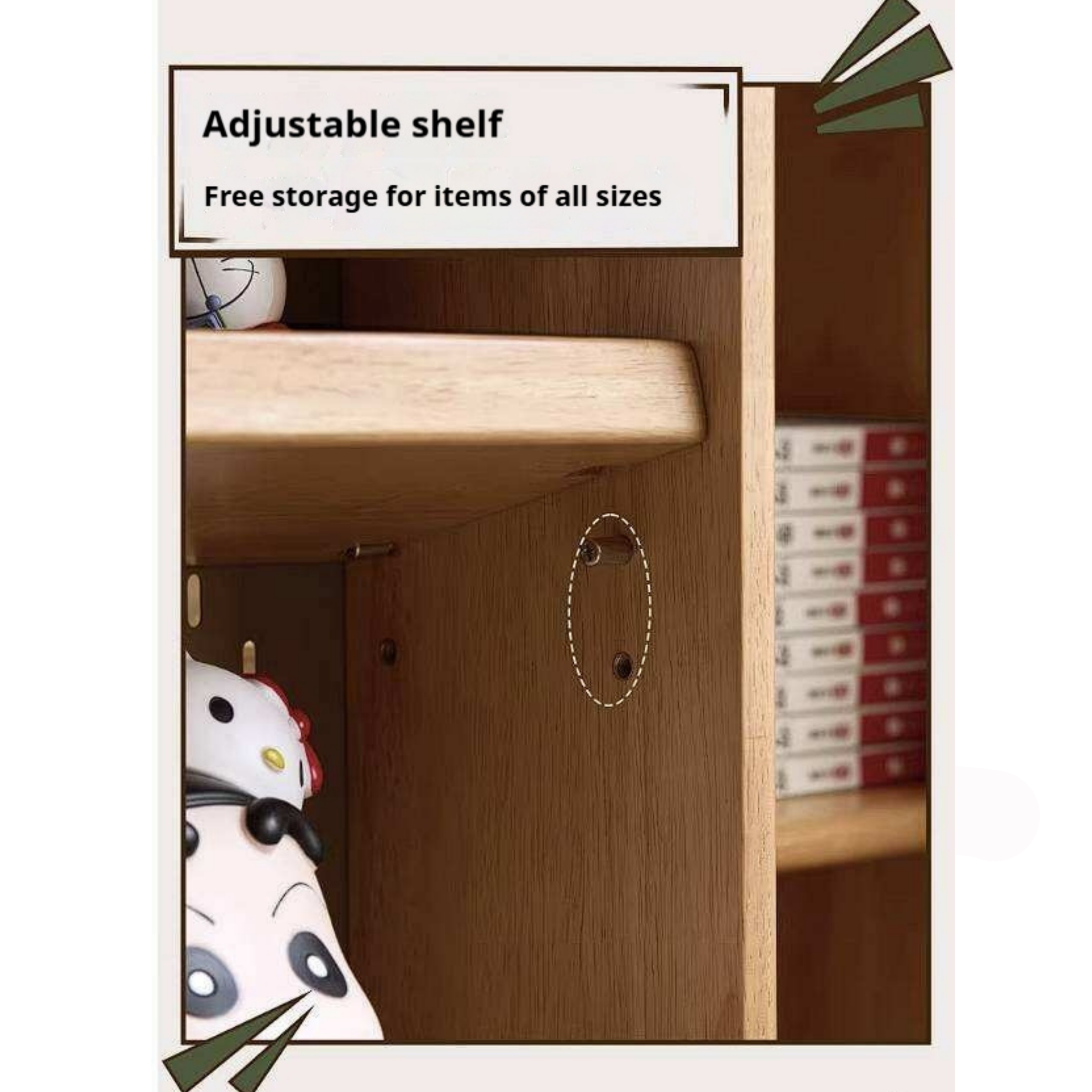Rubberwood Solid Wood Bookshelf Floor-Standing Shelves and Sliding Doors