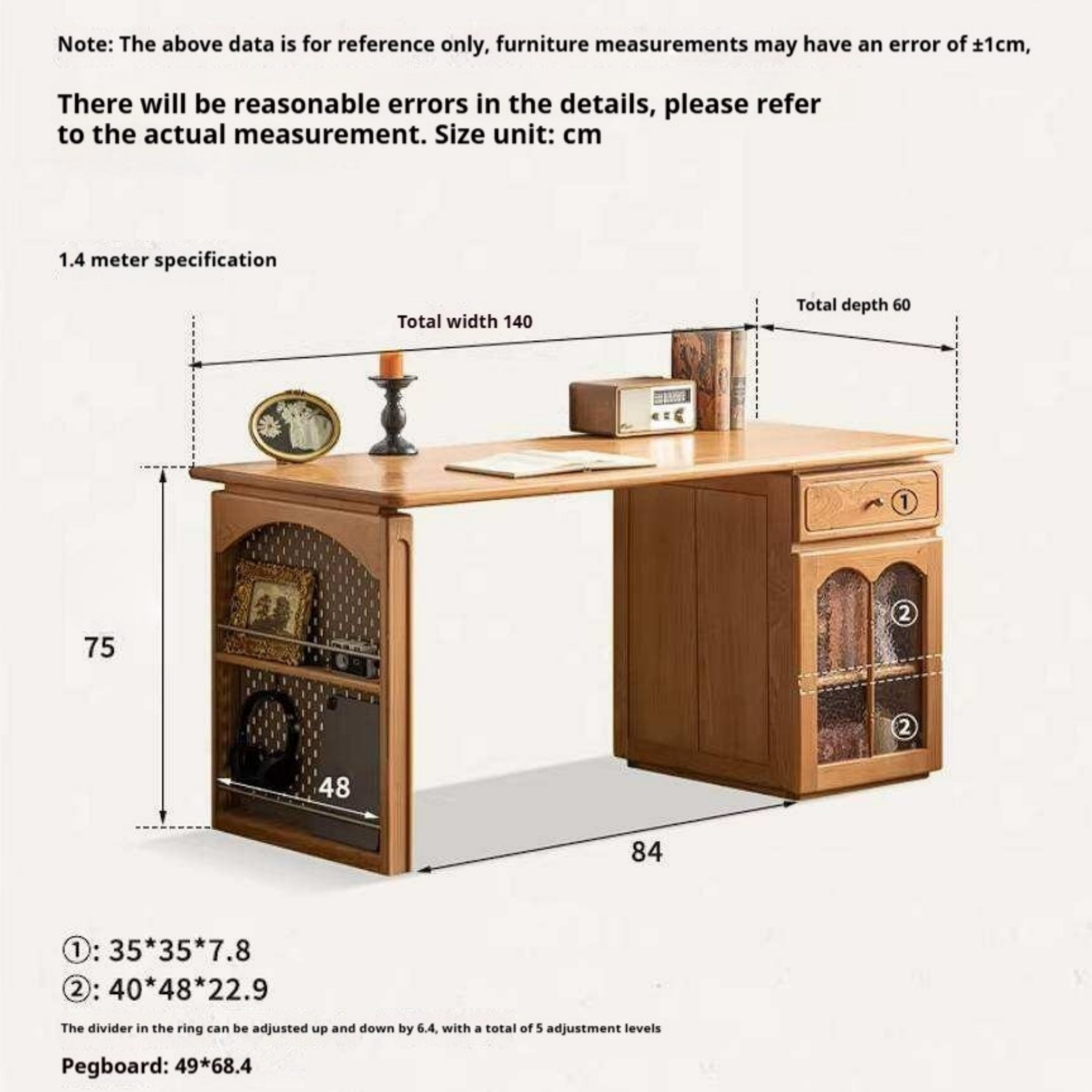 Cherry Solid Wood French Country Writing Desk with Bookshelf Hutch and Cane Door Cabinet