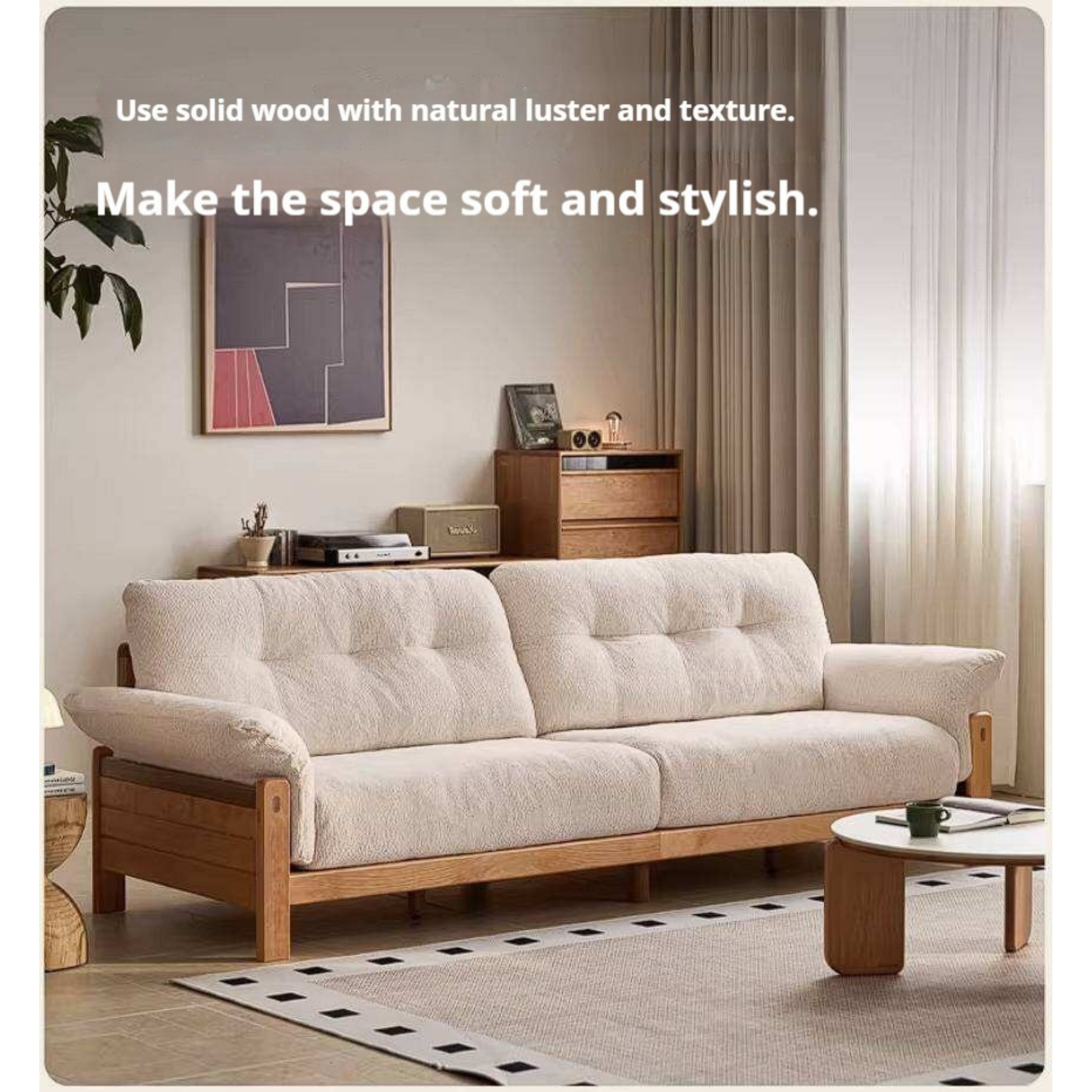 Cherry Solid Wood Vintage Frame Chenille Sofa with Exposed Slatted Arms