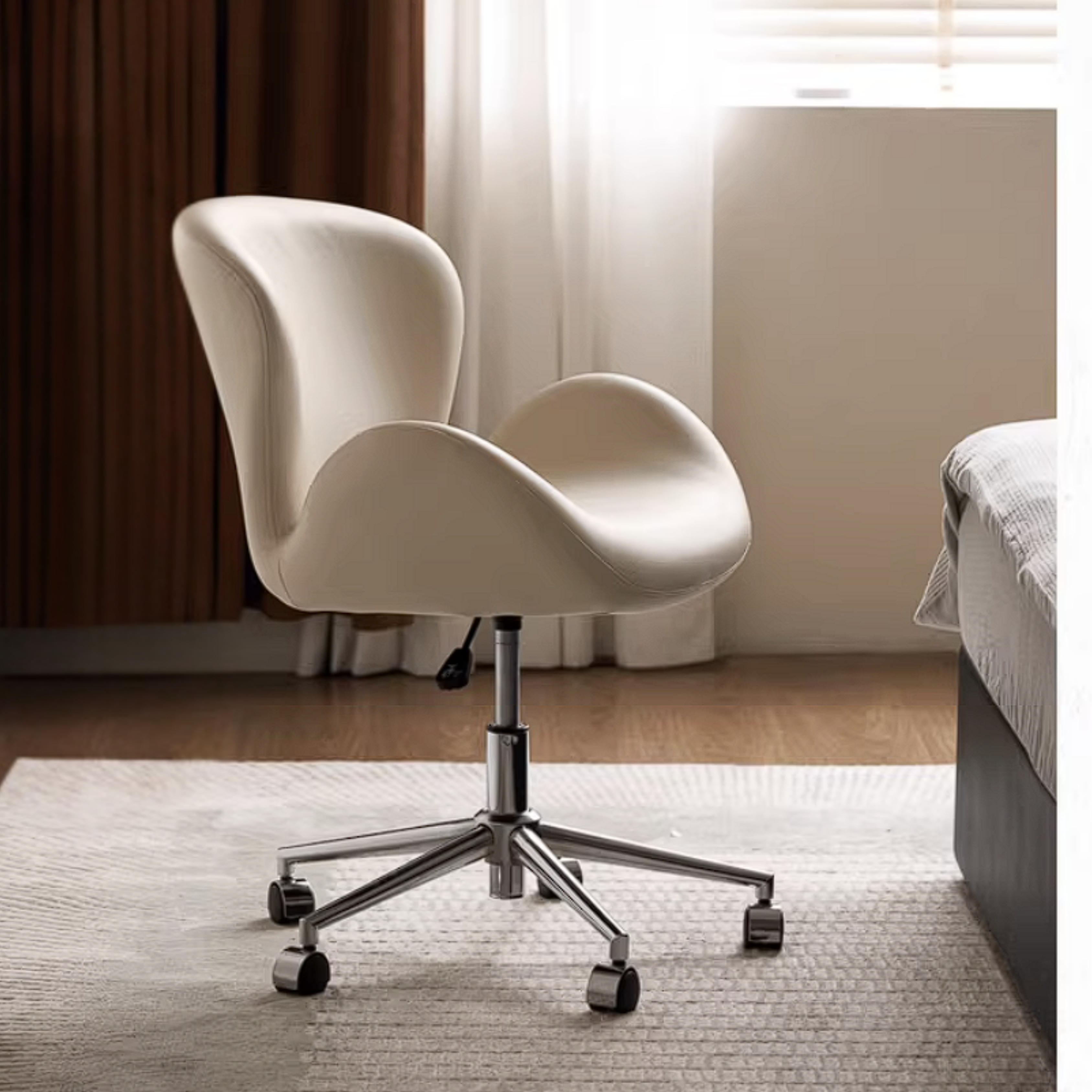 Swan-Style Swivel Office Chair with Chrome Base