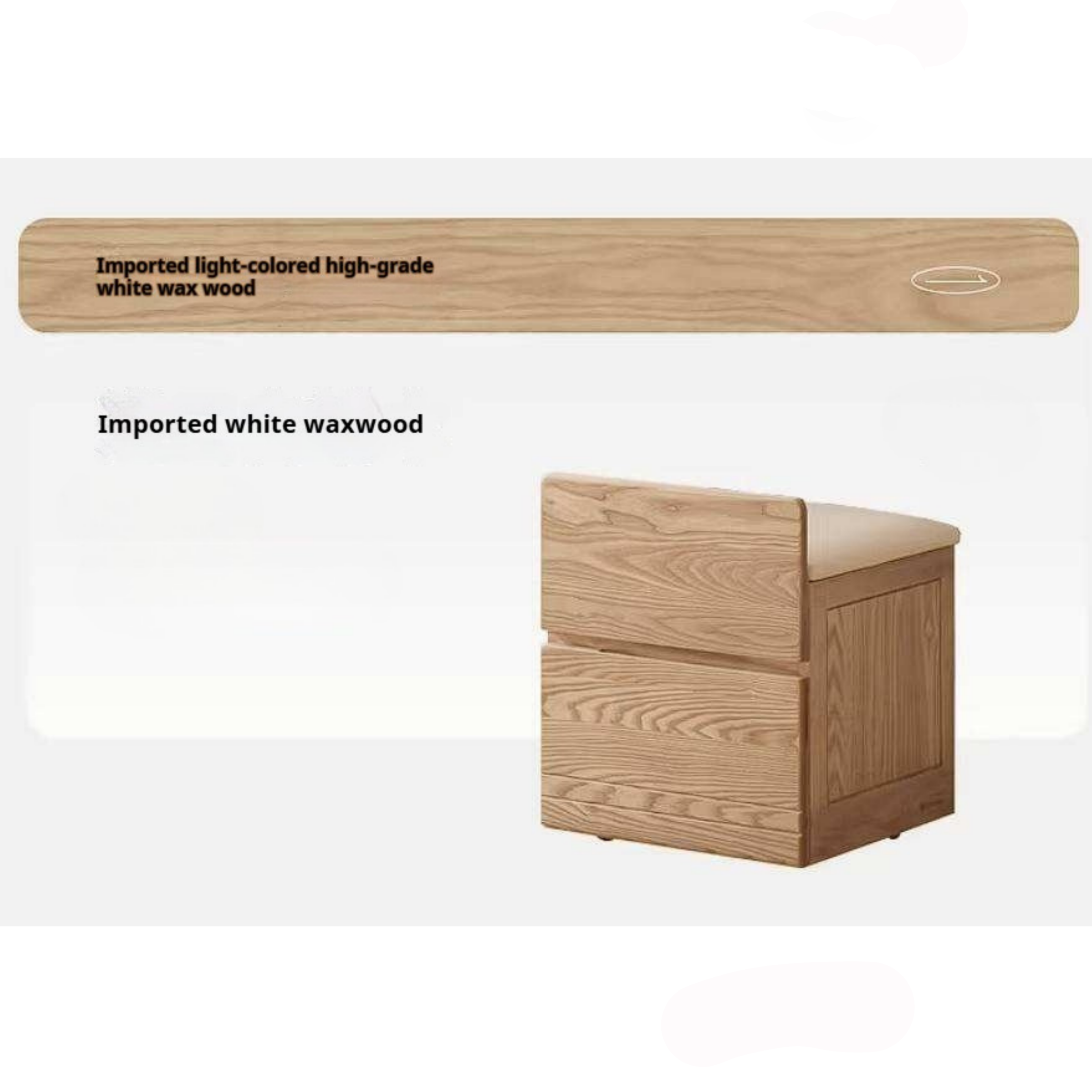 Oak, Ash, Black Walnut, Cherry Solid Wood Storage Vanity Stool with Upholstered Flip-Top Seat and Drawer