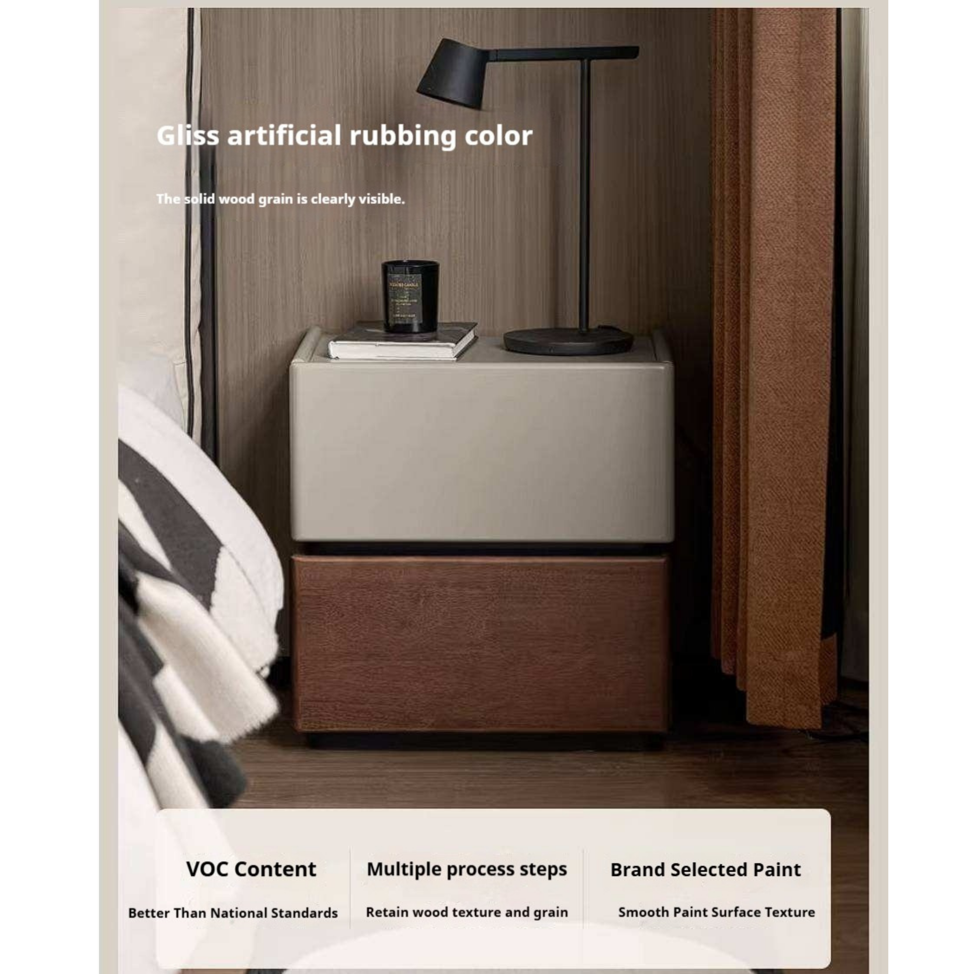 Rubberwood Solid Wood Bedside Cabinet with Modern Simple Storage