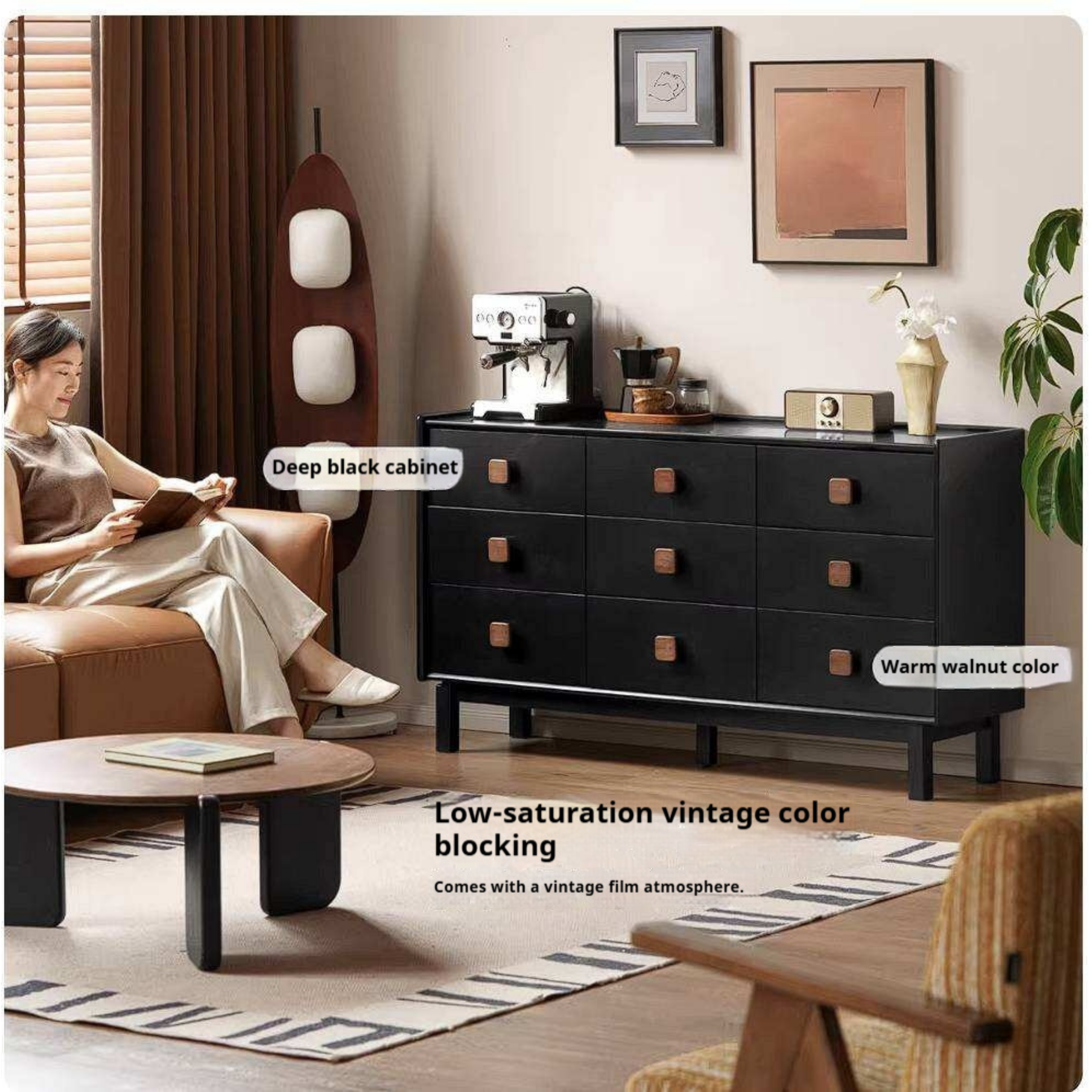 Rubberwood Solid Wood Antique-Style Bedroom Drawer cabinet