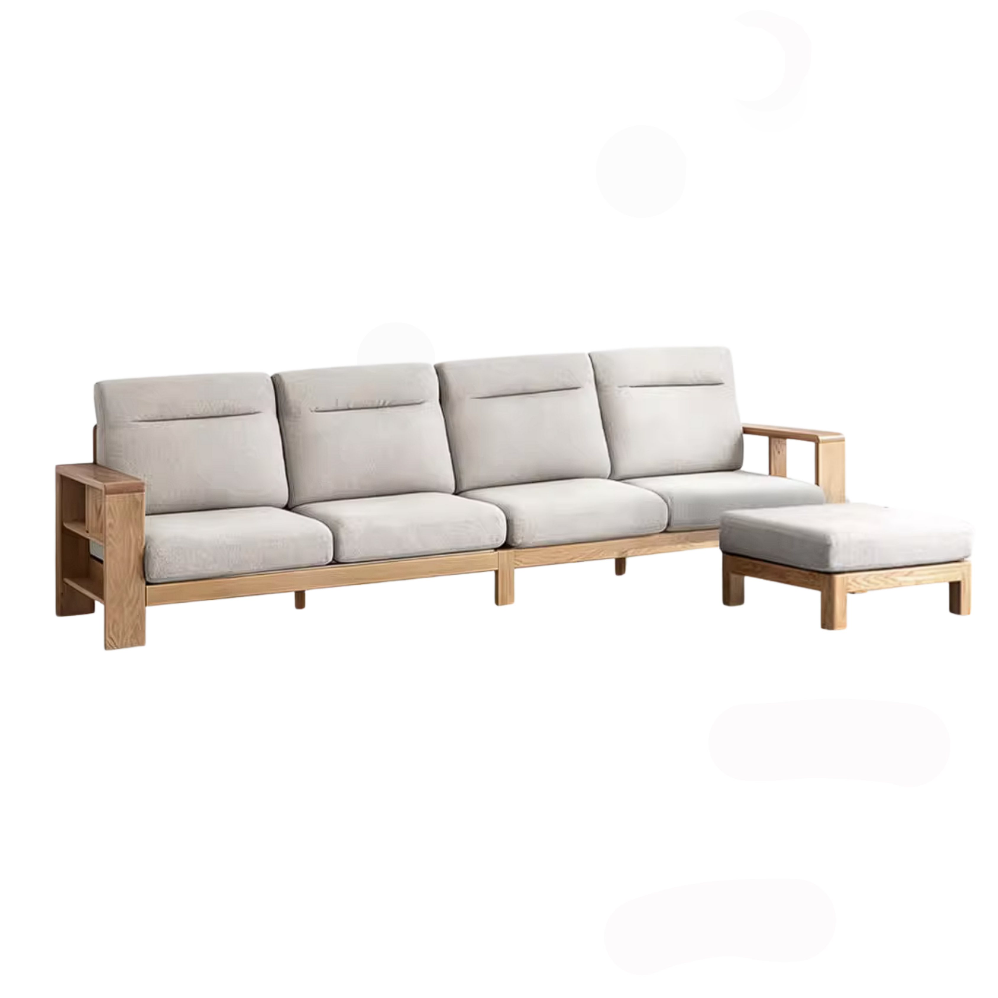 Oak Solid Wood Corner Sofa with Modern Fabric Upholstery