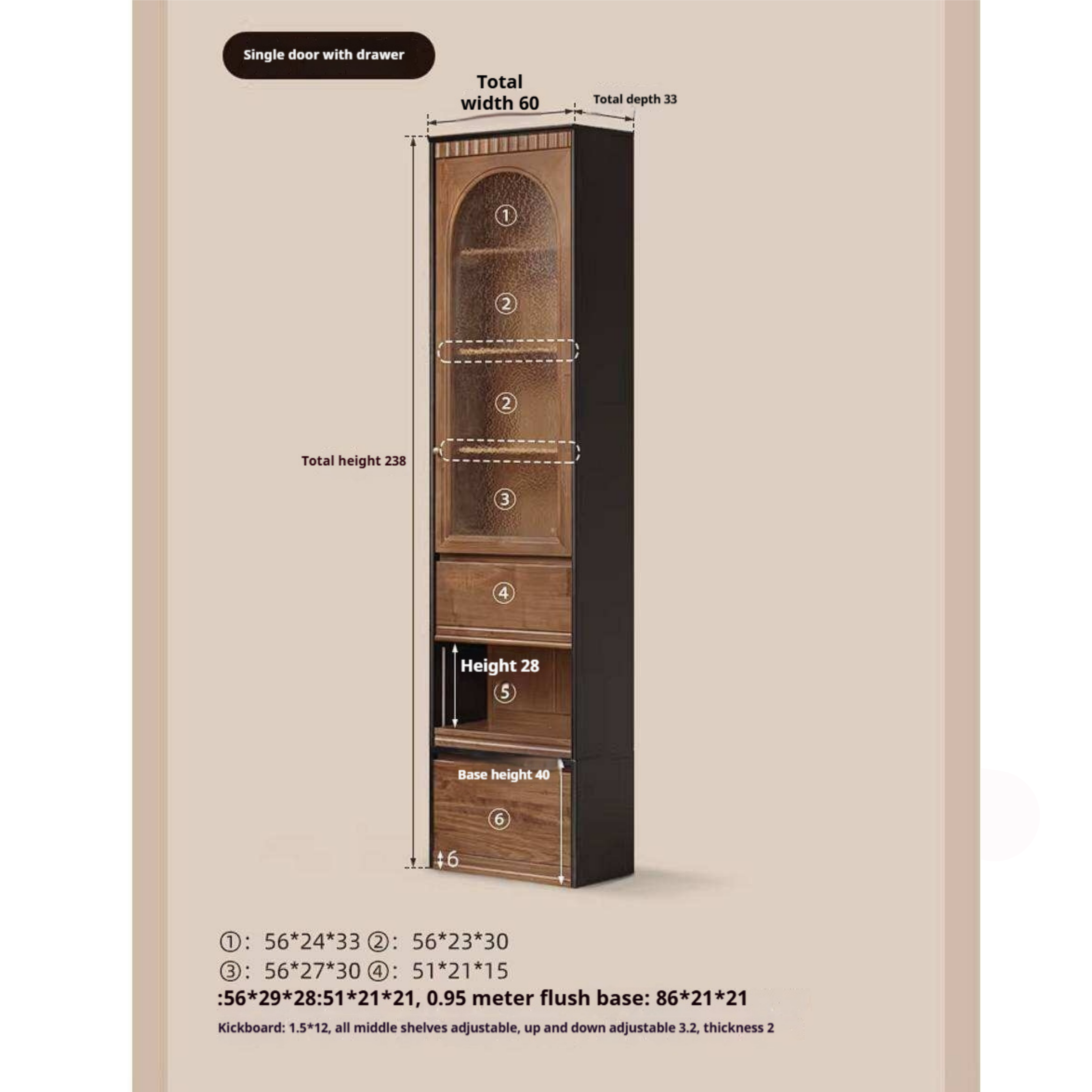 Black Walnut Solid Wood Bookcase with French Retro Display Cabinet