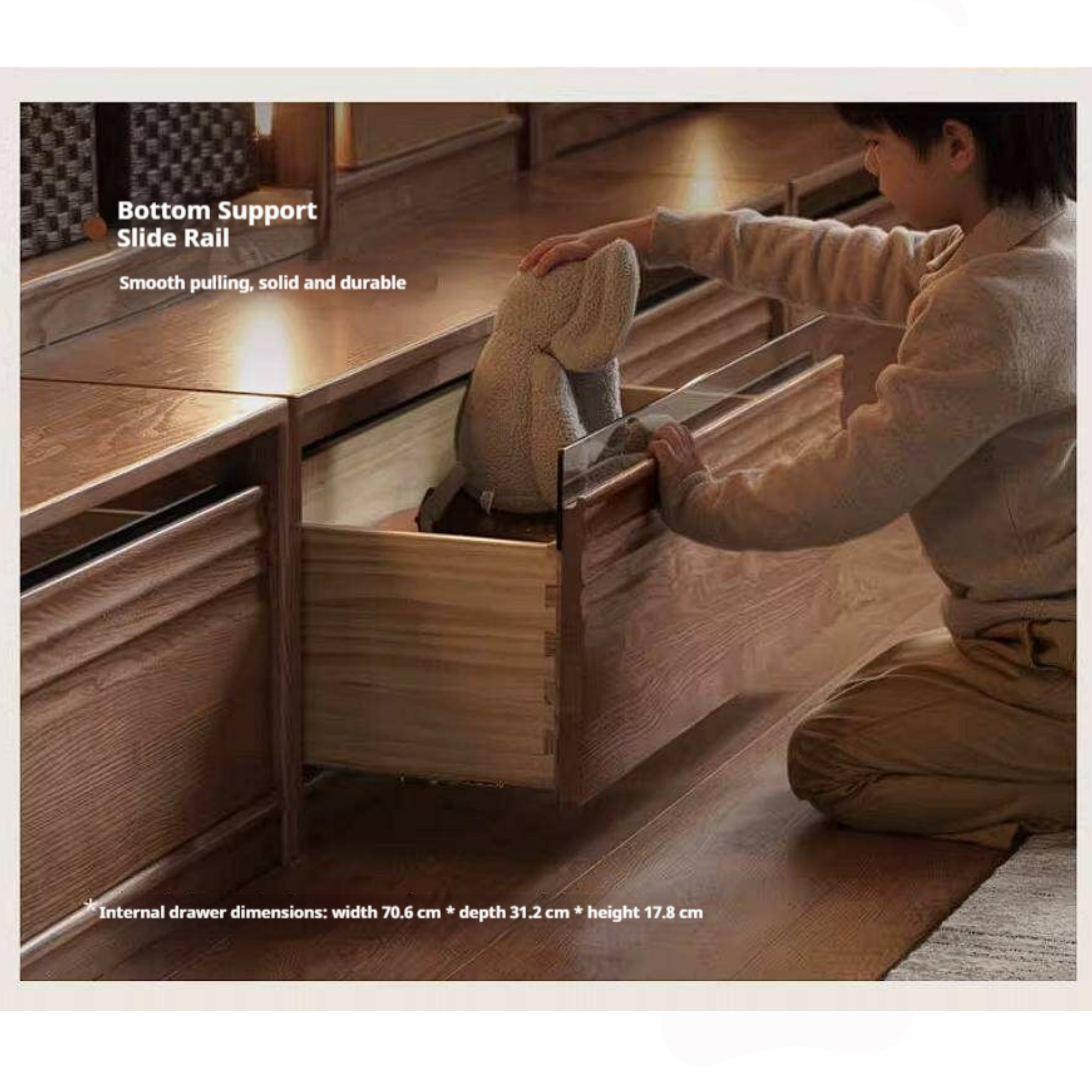 Ash Solid Wood Bookcase with Built In Bench Seat and Storage Drawer, Display Cabinet