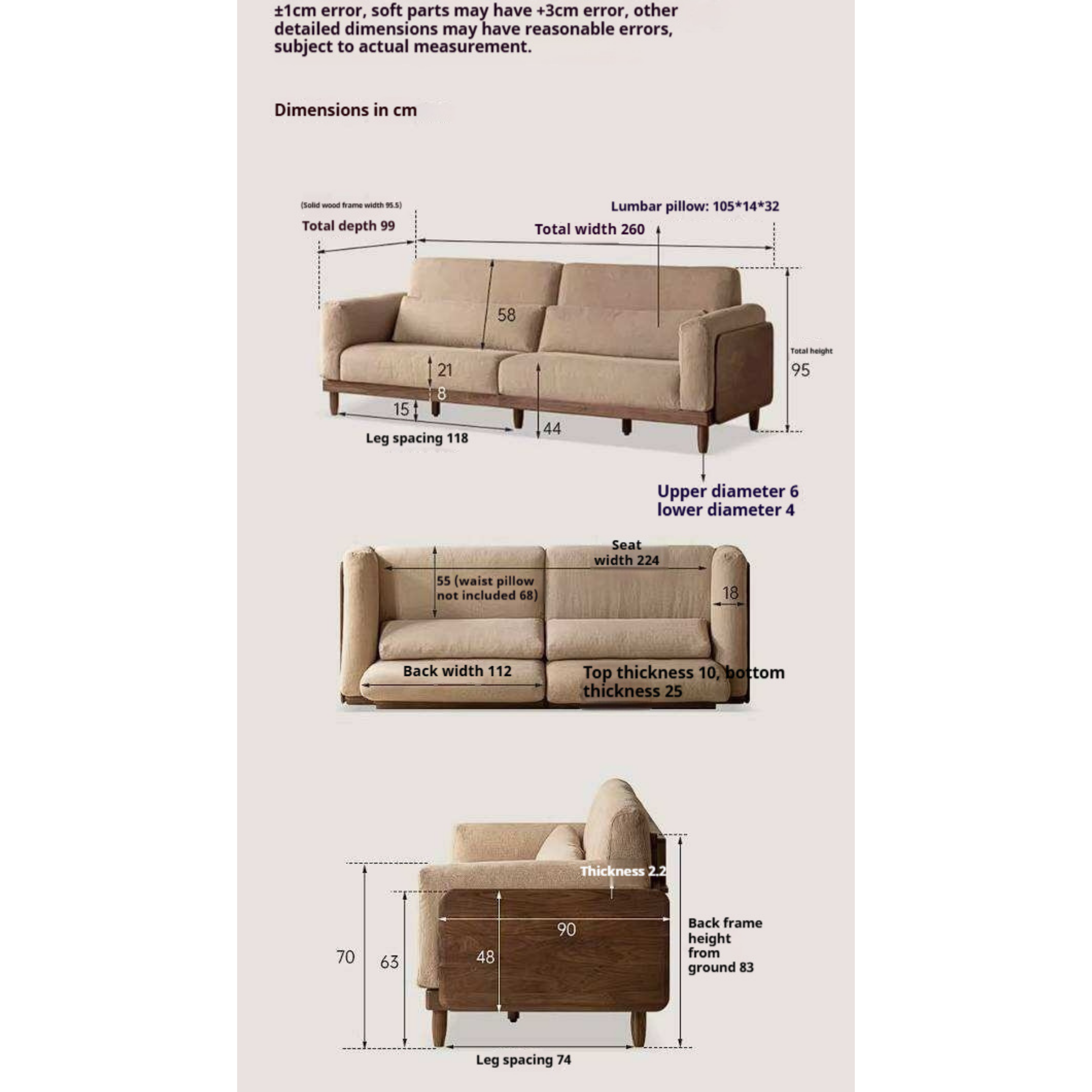 Black Walnut, Golden Sandalwood Solid Wood Sofa with Extra-Deep Seat