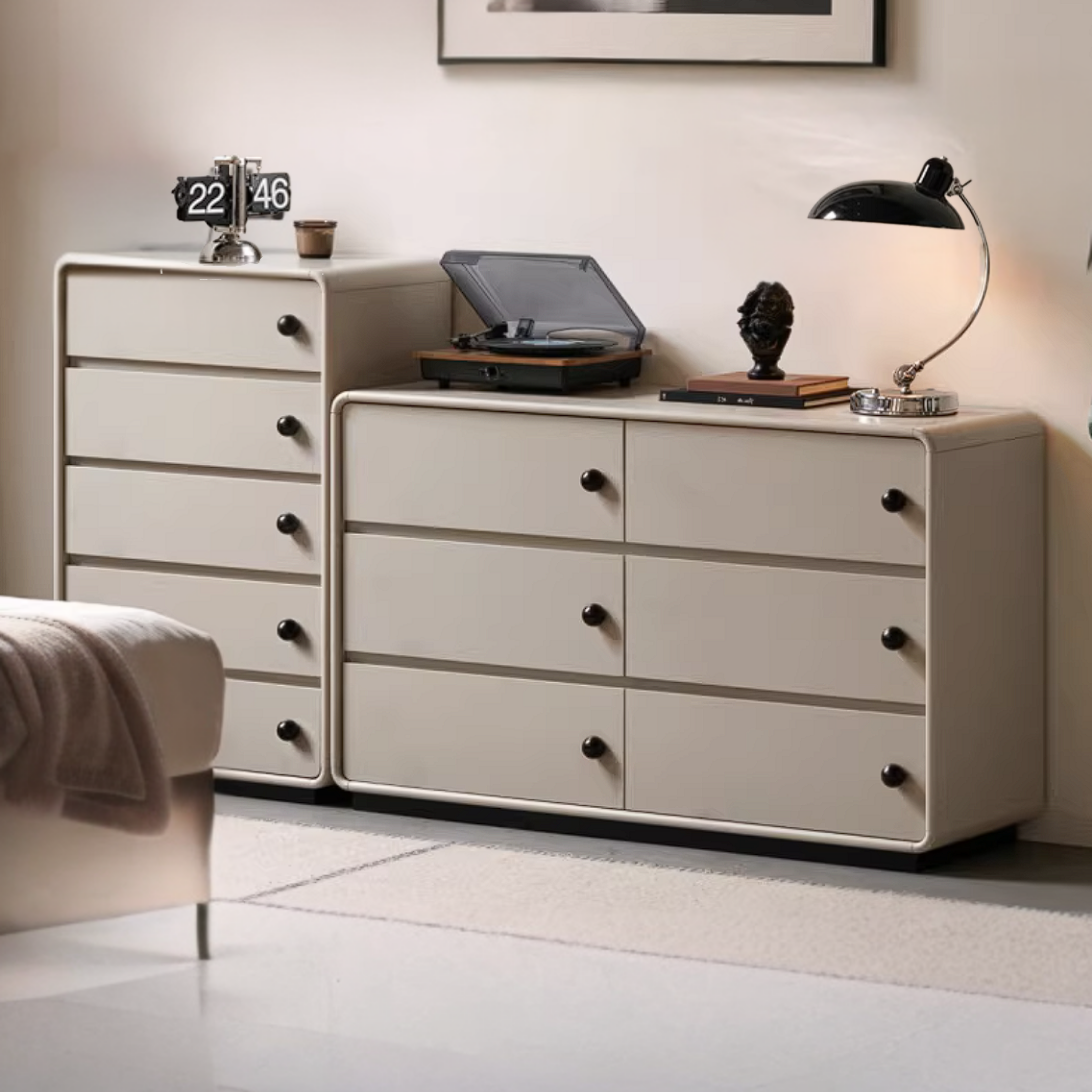 Rubberwood Solid Contemporary Two-Tone Dresser with Rounded Edge Frame and Minimalist Modular Design