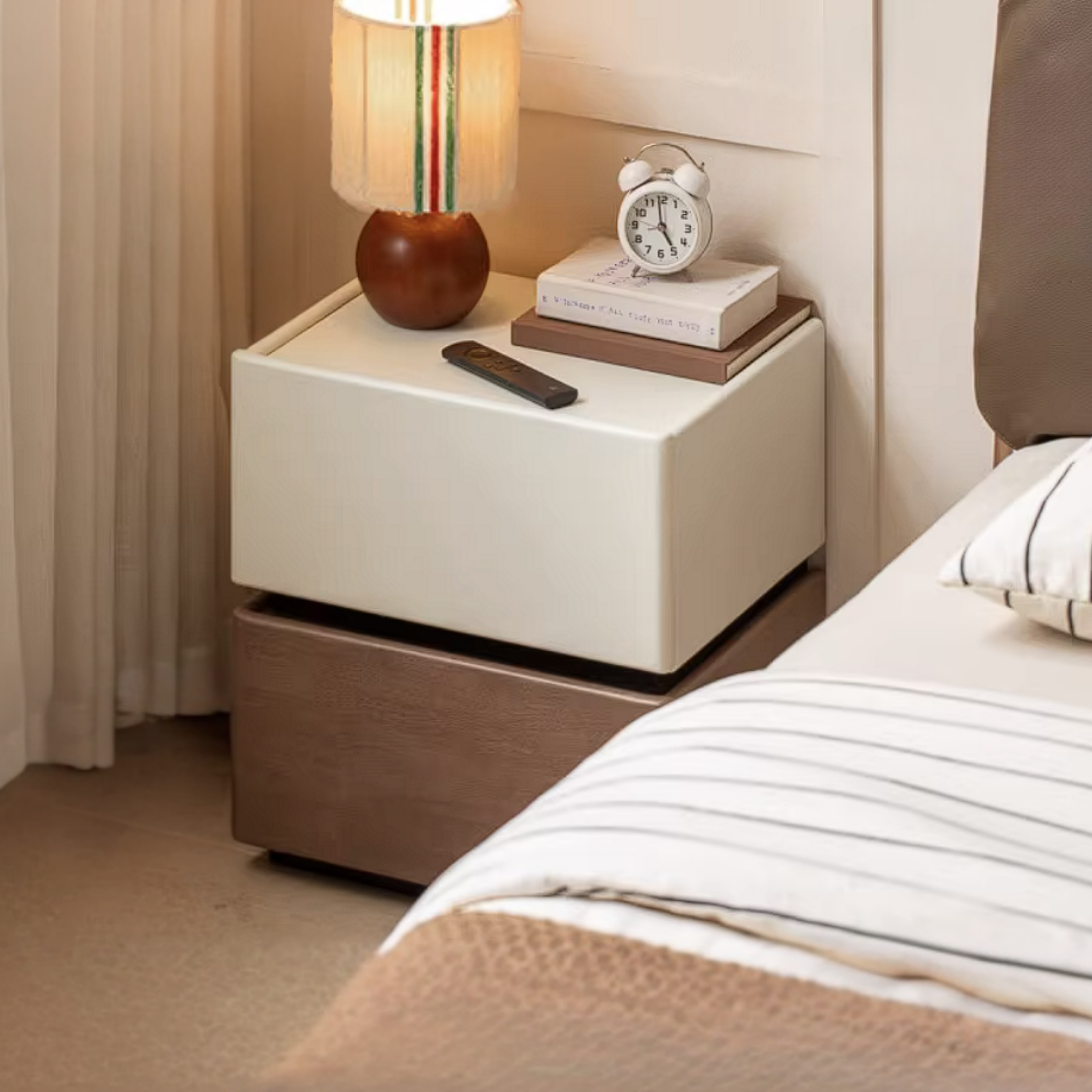 Rubberwood Solid Wood Two-Tone Nightstand