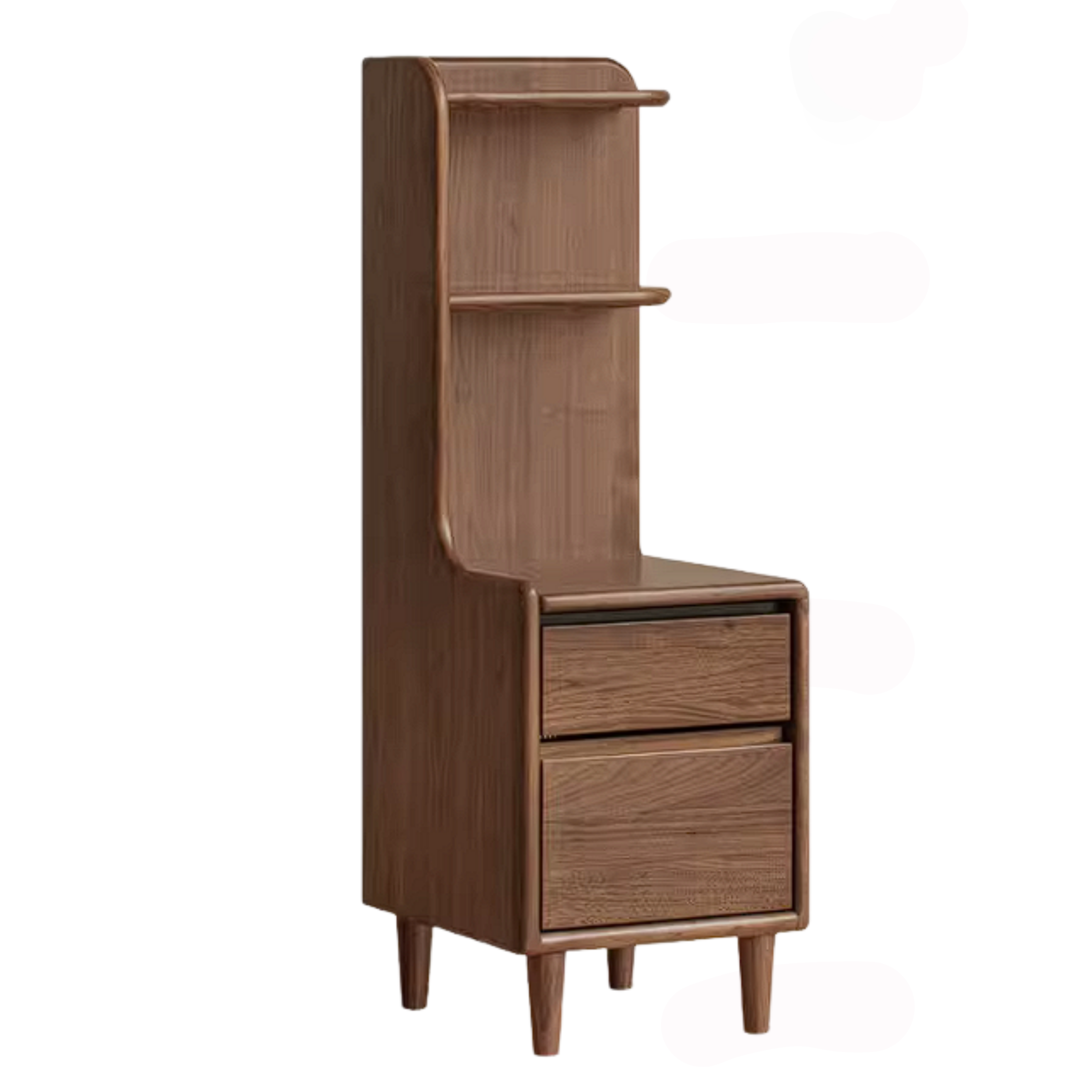 Black Walnut Solid Wood Bedside Table with Drawer and Open Shelf