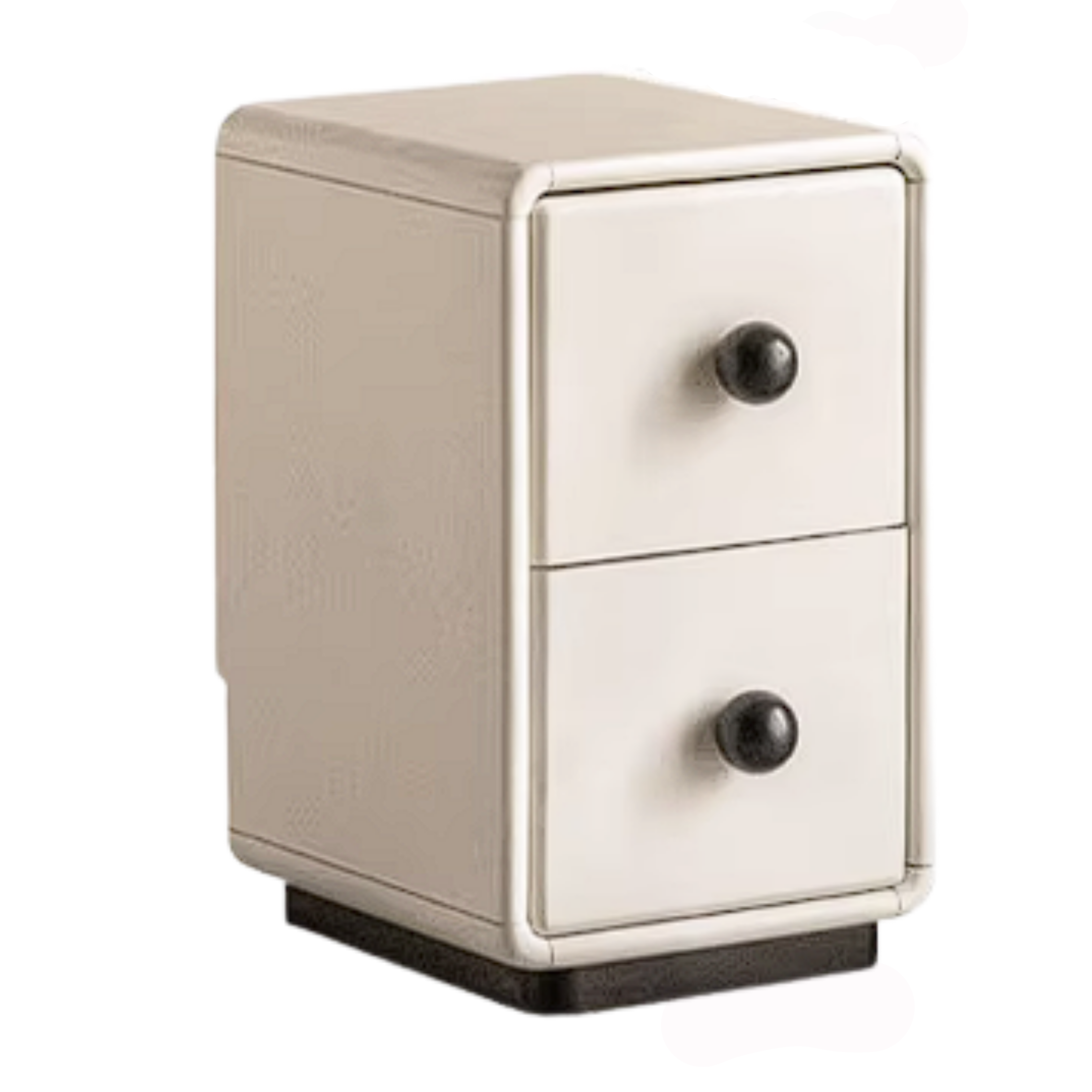 Rubberwood Solid Wood Slim Cream White Nightstand with Rounded Corners and Two Drawers