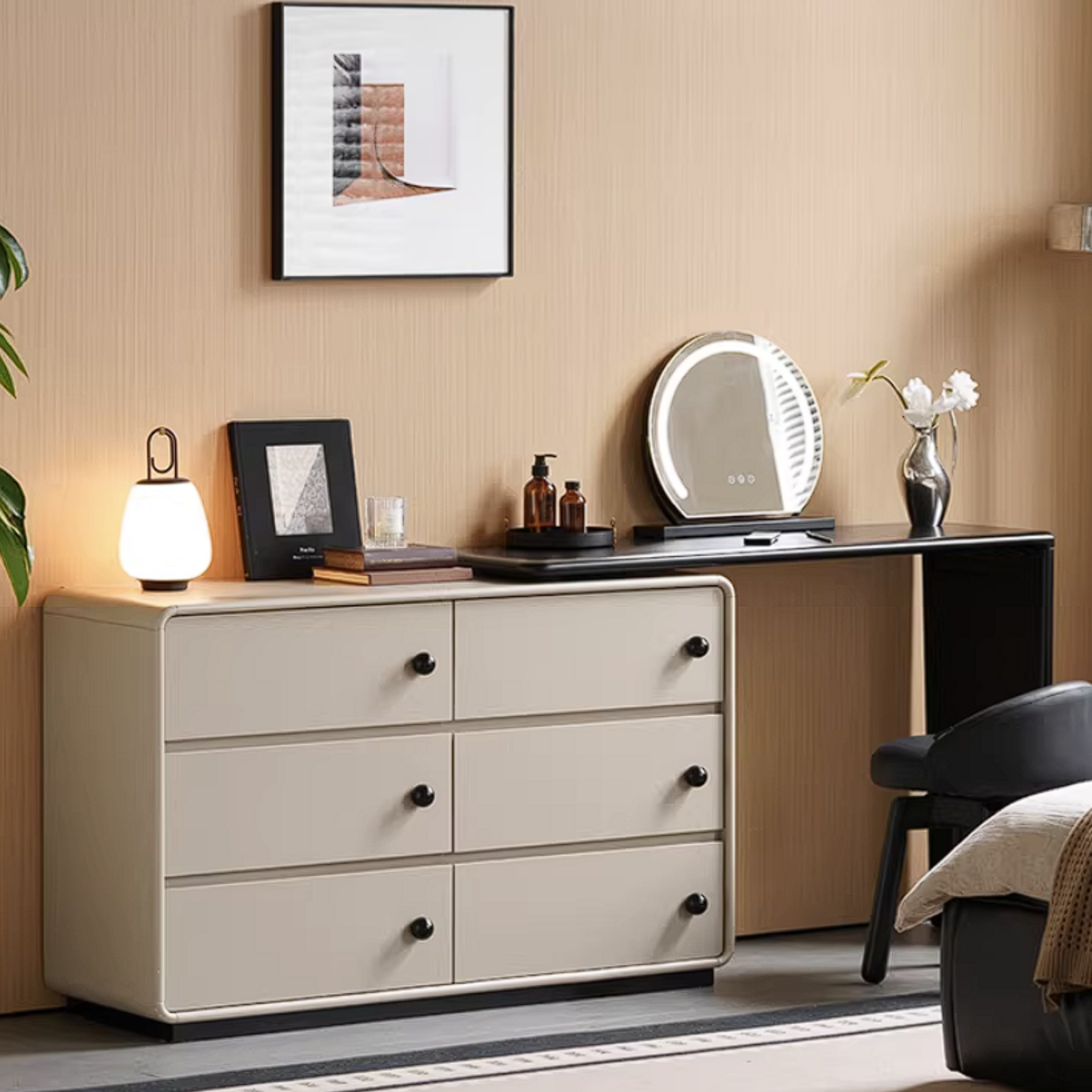 Rubberwood Solid Wood Rotating Extendable Vanity Table with