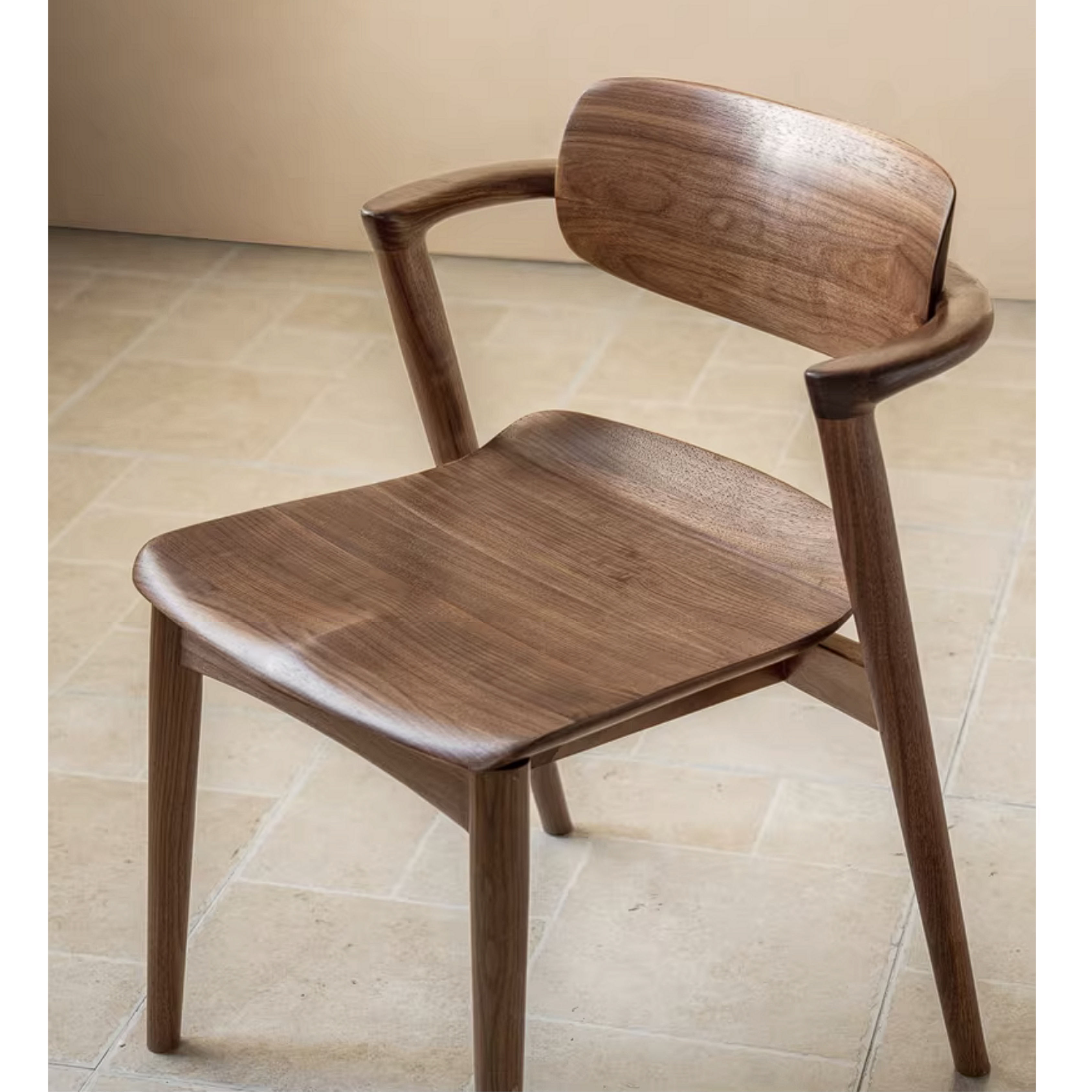 Black Walnut Solid Wood Bentwood Dining Chair with Curved Back and Saddle Seat