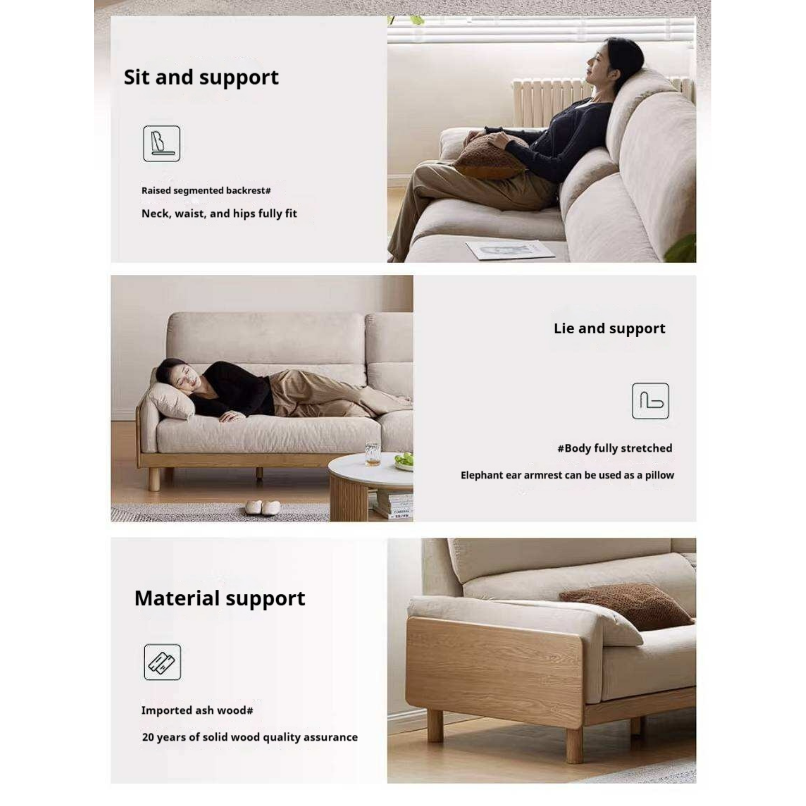Ash Solid Wood Sofa with Modern Casual Design