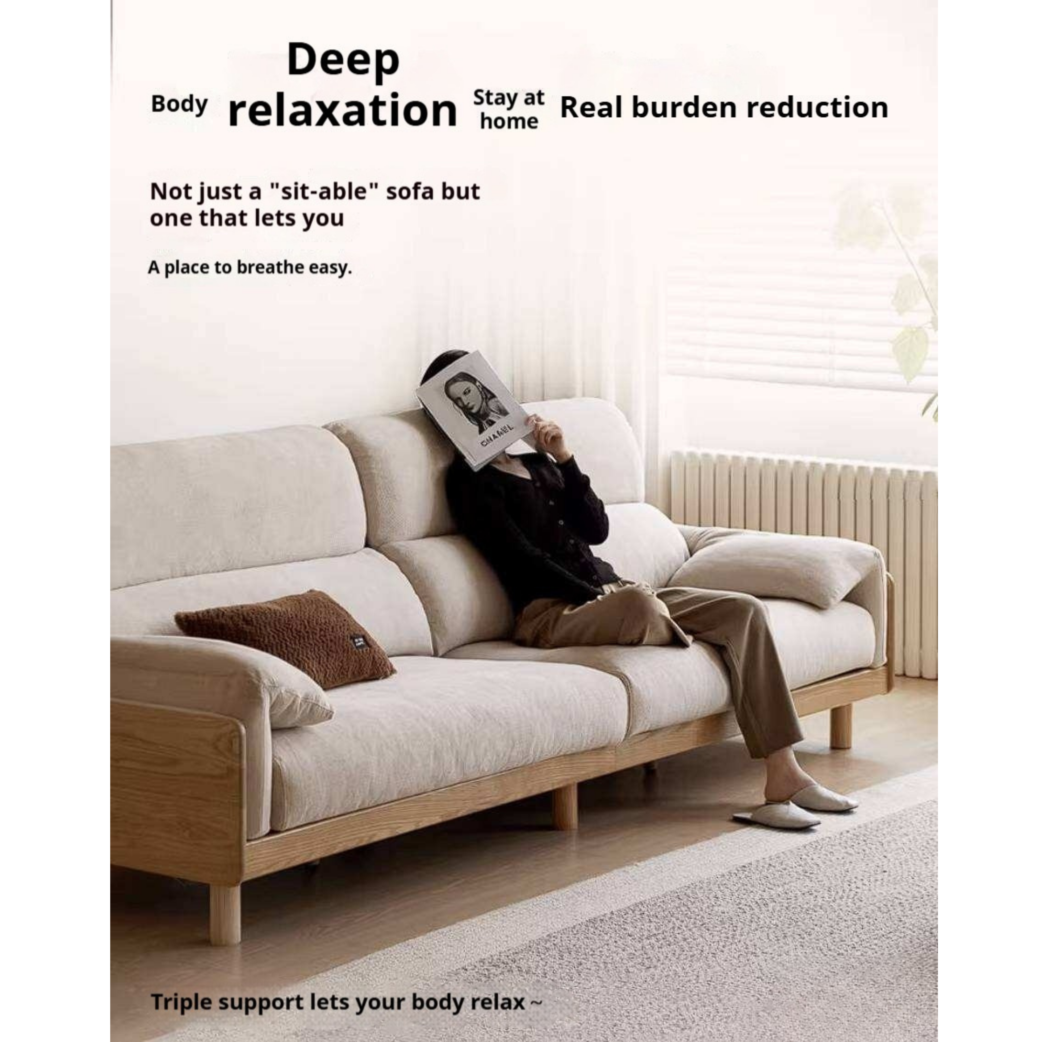 Ash Solid Wood Sofa with Modern Casual Design