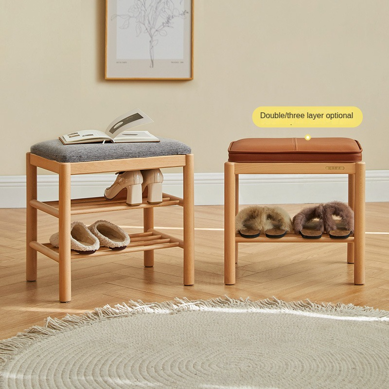 Beech Solid Wood Nordic Soft Cushion Shoe Changing Stool